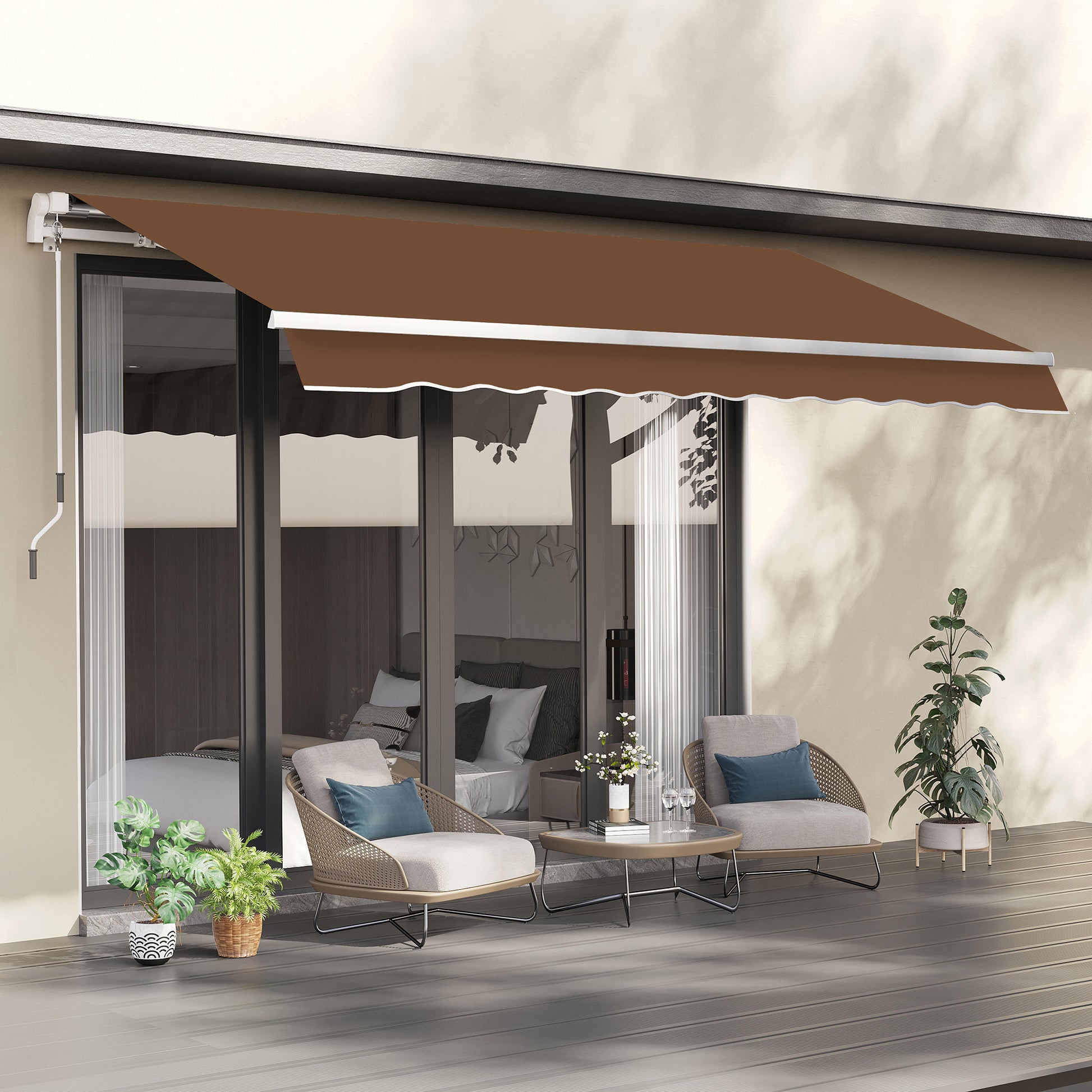 Outsunny Toldo Manual Retráctil 3x2,5 cm Toldo para Balcón con Manivela de Metal Impermeable y Anti-UV Toldo Enrollable de Exterior para Jardín Terraza Ventanas Café