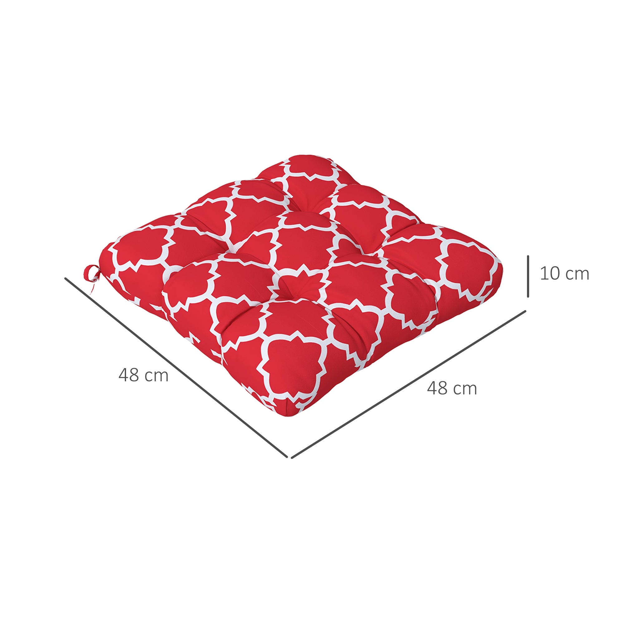 Outsunny Conjunto de Cojines para Sillas de Comedor 48x48x7 cm Juego de 4 Piezas Cojines para Sillas de Jardín Impermeable y Anti-UV con 2 Cordones de Fijación Rojo