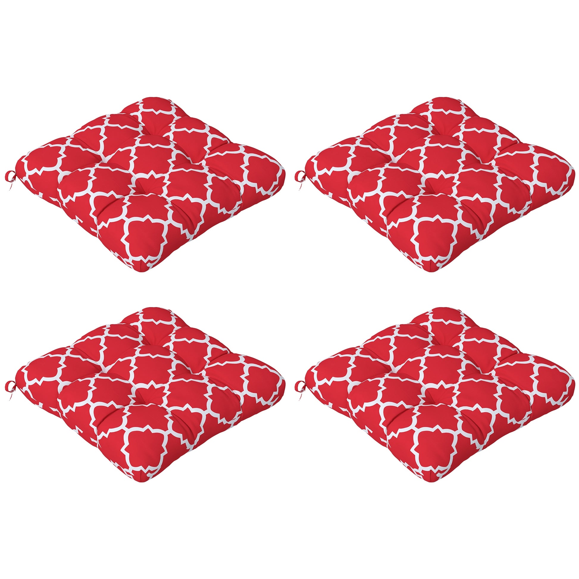 Outsunny Conjunto de Cojines para Sillas de Comedor 48x48x7 cm Juego de 4 Piezas Cojines para Sillas de Jardín Impermeable y Anti-UV con 2 Cordones de Fijación Rojo
