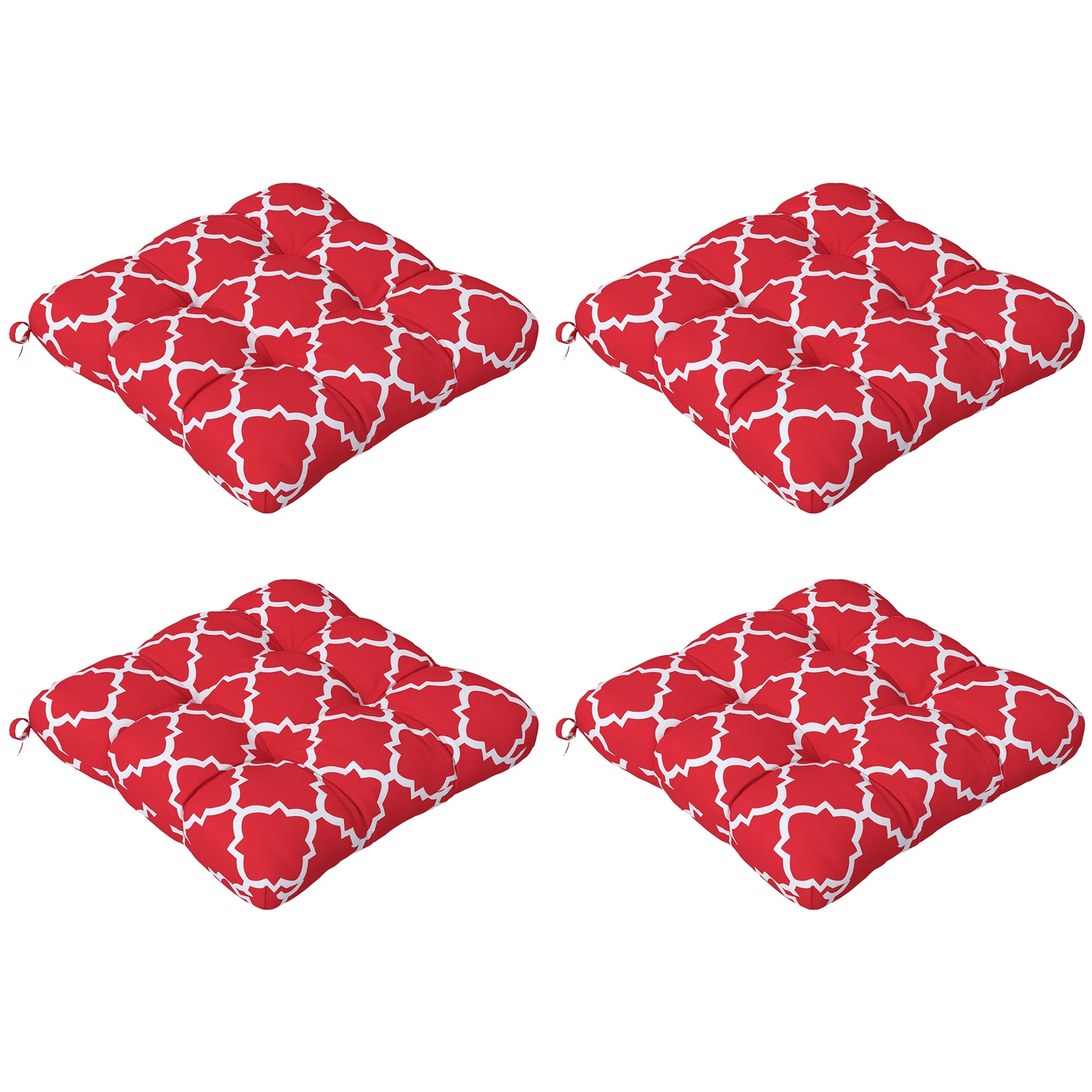Outsunny Conjunto de Cojines para Sillas de Comedor 48x48x7 cm Juego de 4 Piezas Cojines para Sillas de Jardín Impermeable y Anti-UV con 2 Cordones de Fijación Rojo