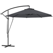Outsunny Parasol Excéntrico Ø 290 cm Sombrilla de Jardín con Base Cruzada Manivela Funda para Sombrilla y Cuerda de Viento Anti-UV 50+ Sombrilla para Terraza Patio Gris Oscuro