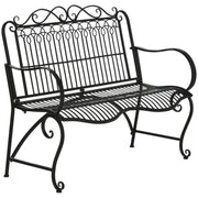 Outsunny Banco de Jardín de 2 Plazas 110x60x97 cm Banco de Exterior de Metal con Respaldo Decorativo y Reposabrazos para Terraza Balcón Patio Carga 200 kg Negro