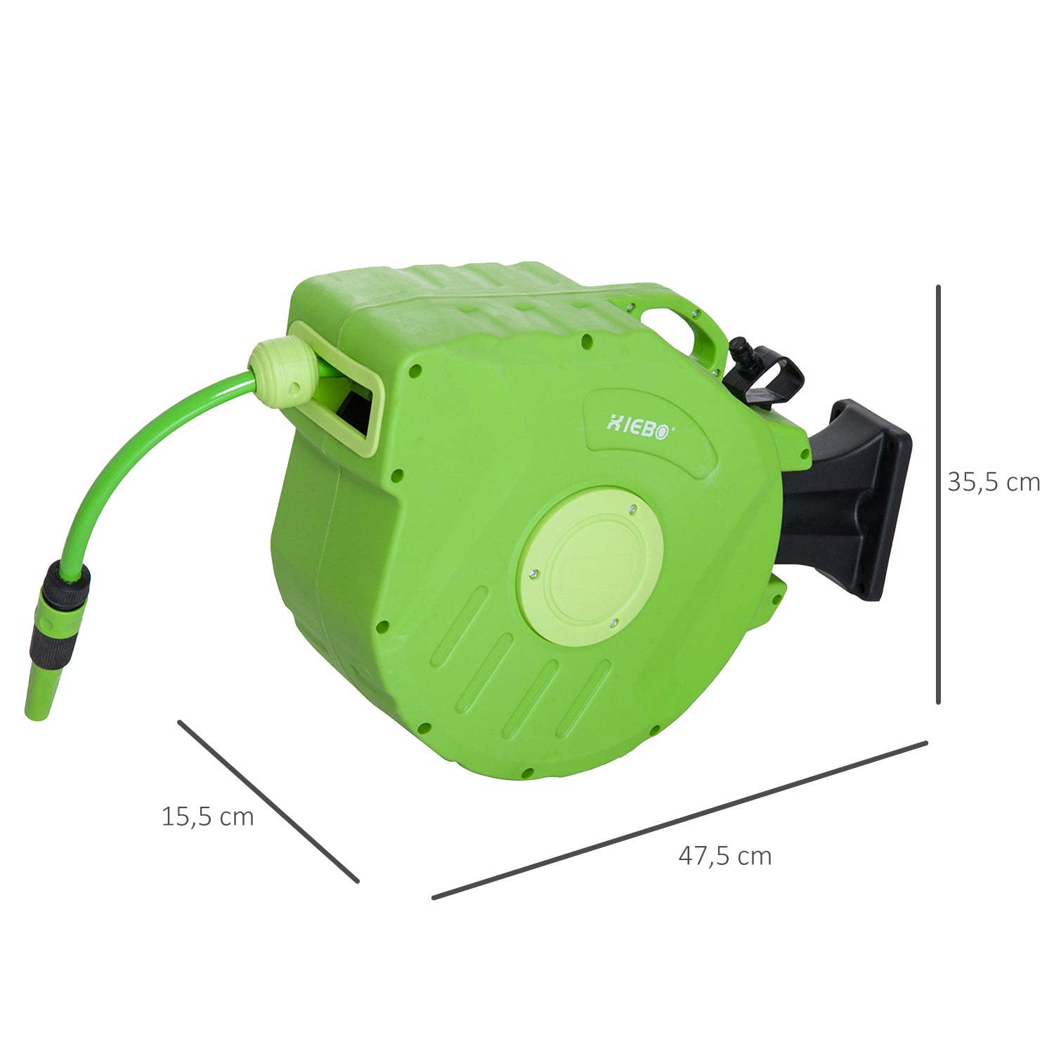 Outsunny Carrete para Manguera 15M+1,5M Soporte Mural Portamanguera Roll-up Automático Giratorio 180° con Pistola de Pulverización Base de Pared Conector de Manguera para Jardín Terraza