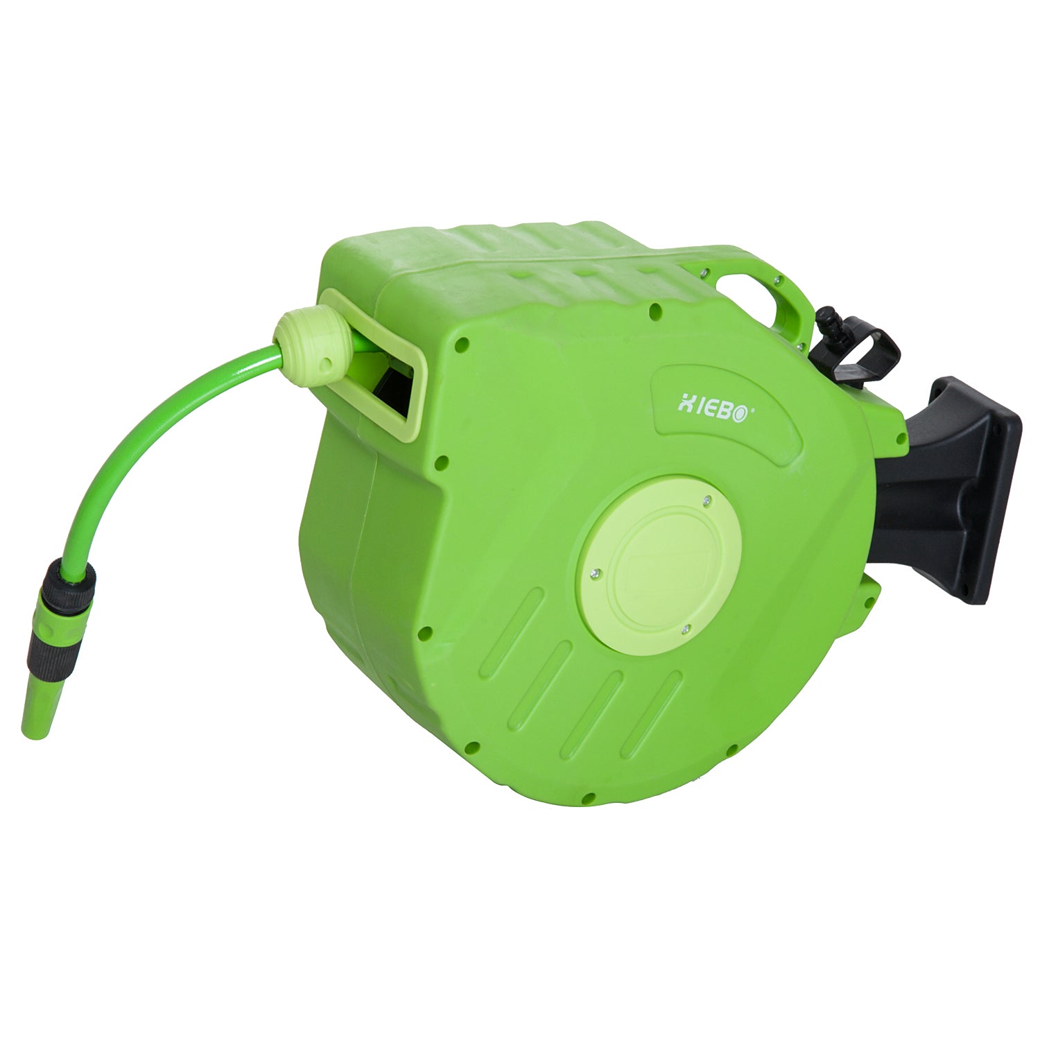 Outsunny Carrete para Manguera 15M+1,5M Soporte Mural Portamanguera Roll-up Automático Giratorio 180° con Pistola de Pulverización Base de Pared Conector de Manguera para Jardín Terraza