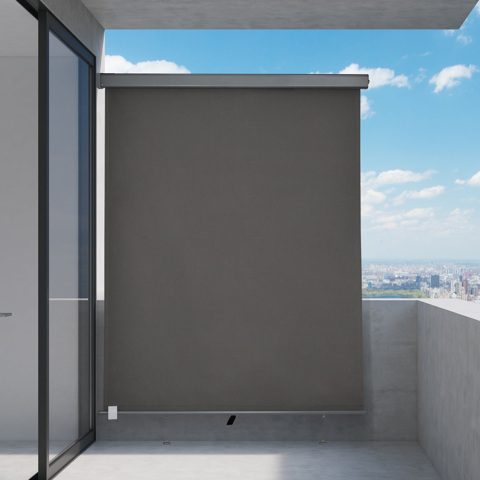 Toldo para Balcón Doble Posición Colocación en Techo o Pared Función Vertical y Horizontal con Tirador para Sombra y Privacidad 160x250 cm Gris