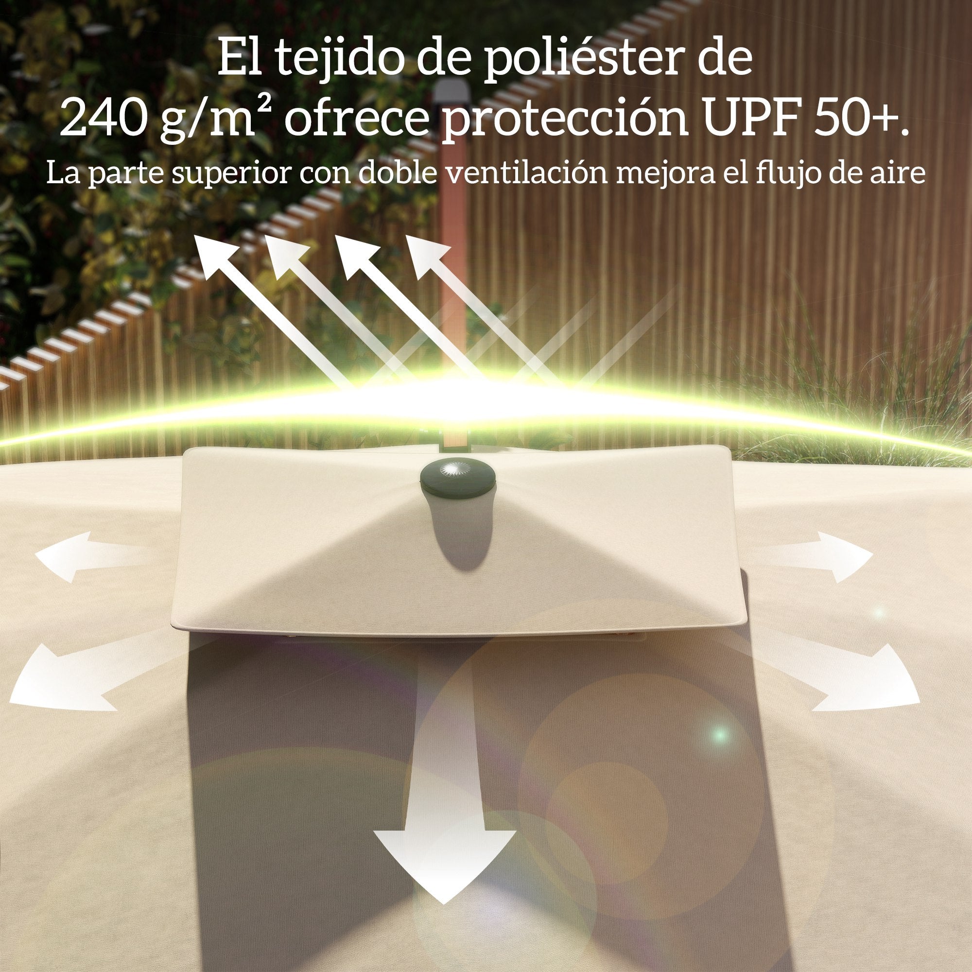 Outsunny Sombrilla de Jardín 300x198x252 cm Parasol Excéntrico de Aluminio con Manivela Inclinación Ajustable Doble Techo y Base Cruzada Giratoria 360° Sombrilla para Terraza Exterior Patio Caqui
