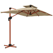 Outsunny Sombrilla de Jardín 300x198x252 cm Parasol Excéntrico de Aluminio con Manivela Inclinación Ajustable Doble Techo y Base Cruzada Giratoria 360° Sombrilla para Terraza Exterior Patio Caqui