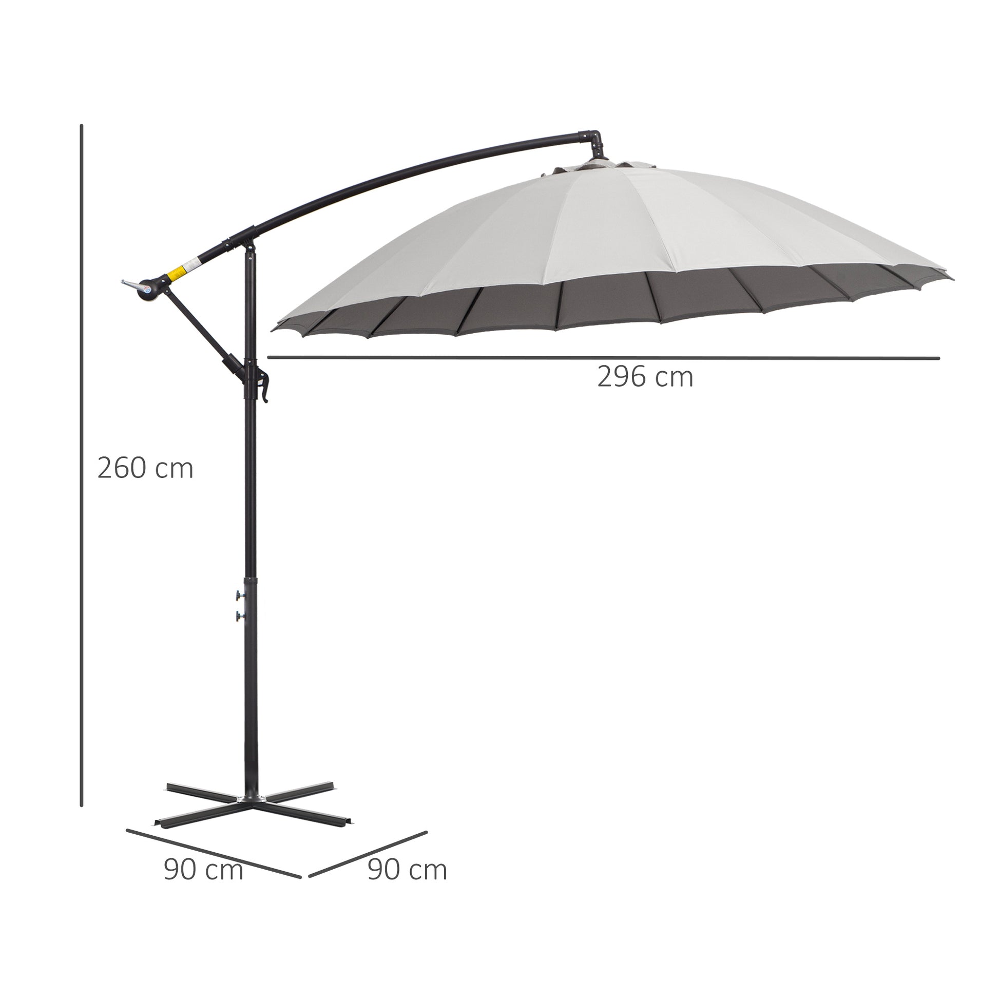 Outsunny Sombrilla Ø300 cm Parasol de Jardín con Manivela Manual 18 Costillas y Base Cruzada Gris