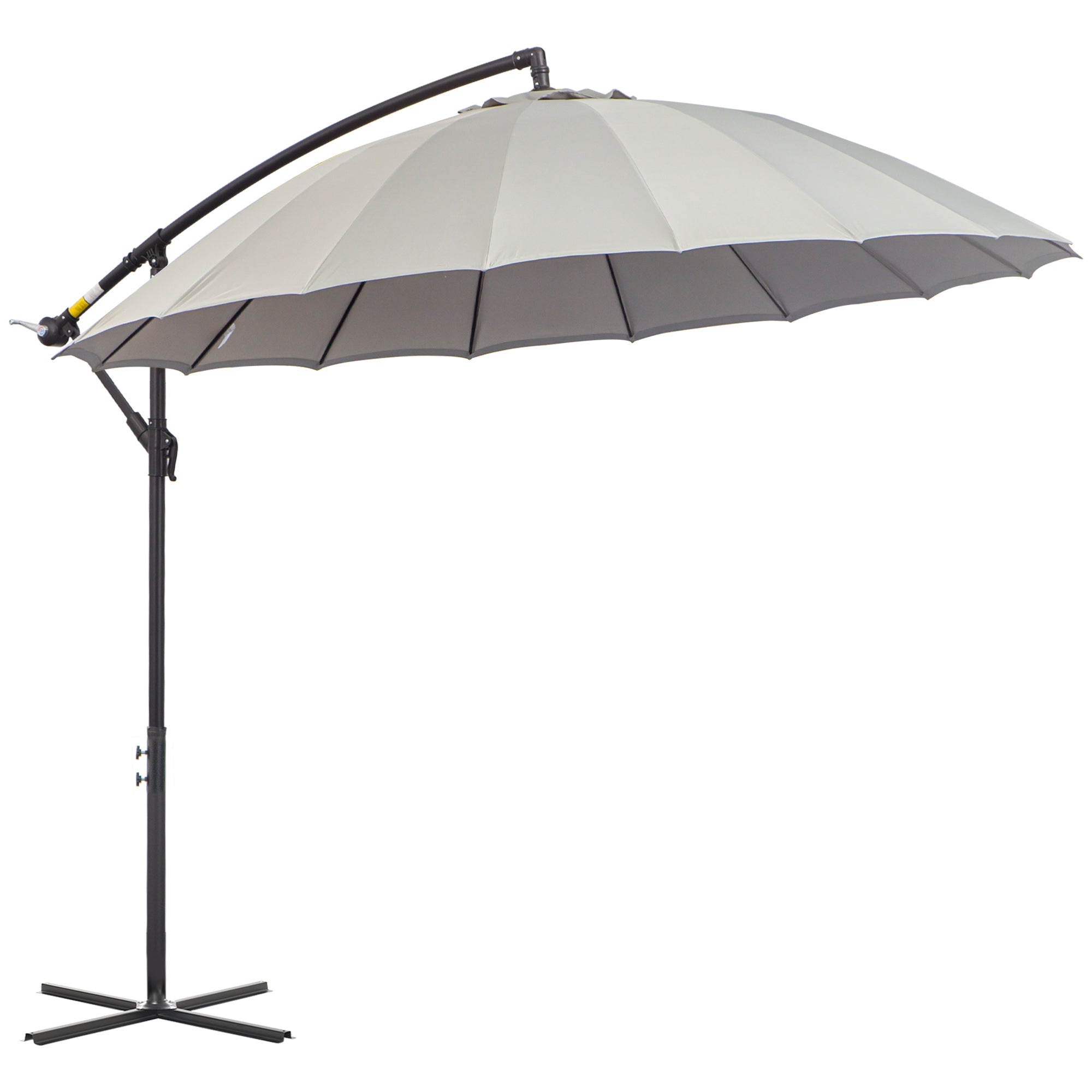 Outsunny Sombrilla Ø300 cm Parasol de Jardín con Manivela Manual 18 Costillas y Base Cruzada Gris