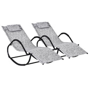 Outsunny Conjunto de 2 Mecedoras de Exterior Tumbonas Mecedoras con Reposacabezas Reposabrazos y Marco Metálico Carga 160 kg para Jardín Terraza 160x61x79 cm Gris