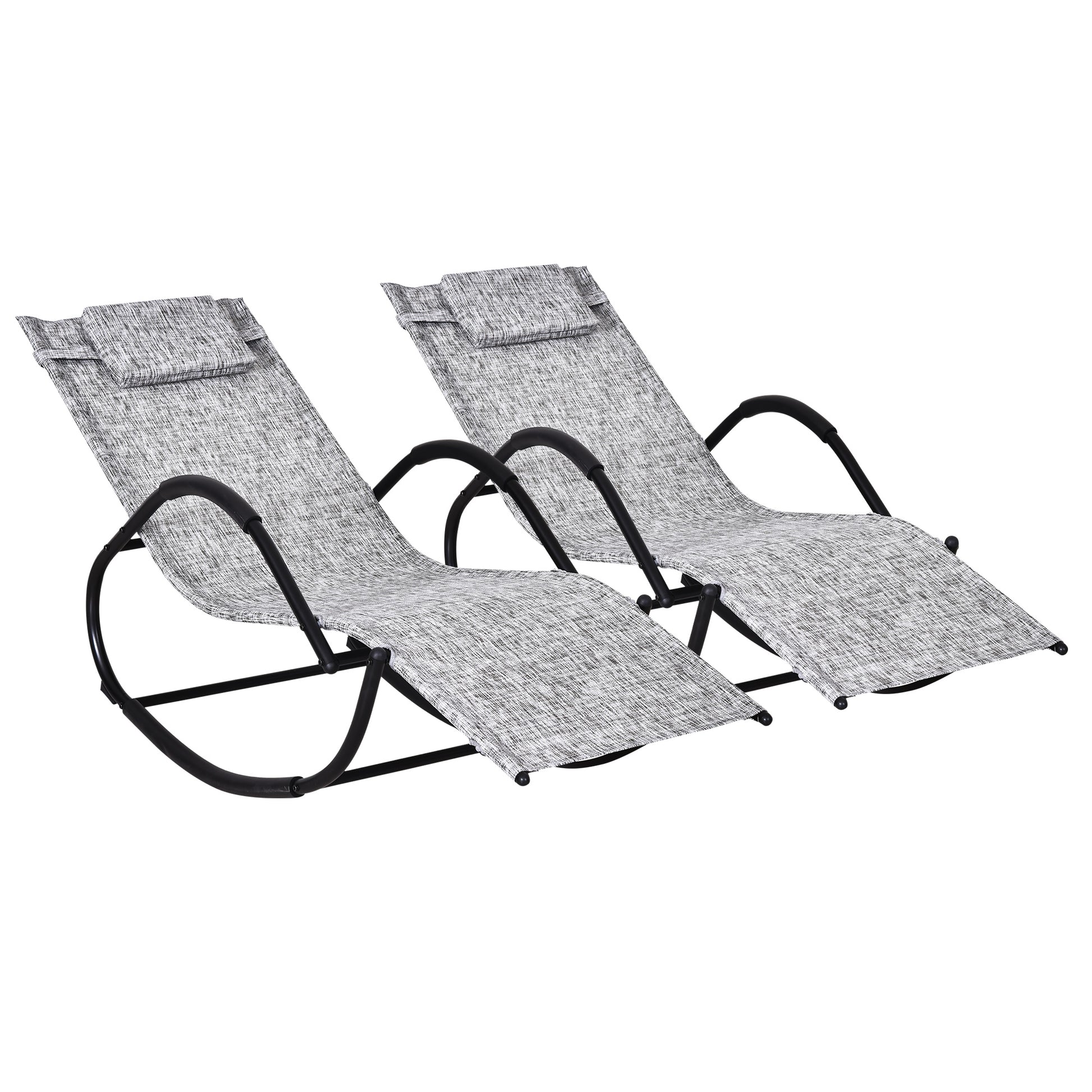 Outsunny Conjunto de 2 Mecedoras de Exterior Tumbonas Mecedoras con Reposacabezas Reposabrazos y Marco Metálico Carga 160 kg para Jardín Terraza 160x61x79 cm Gris
