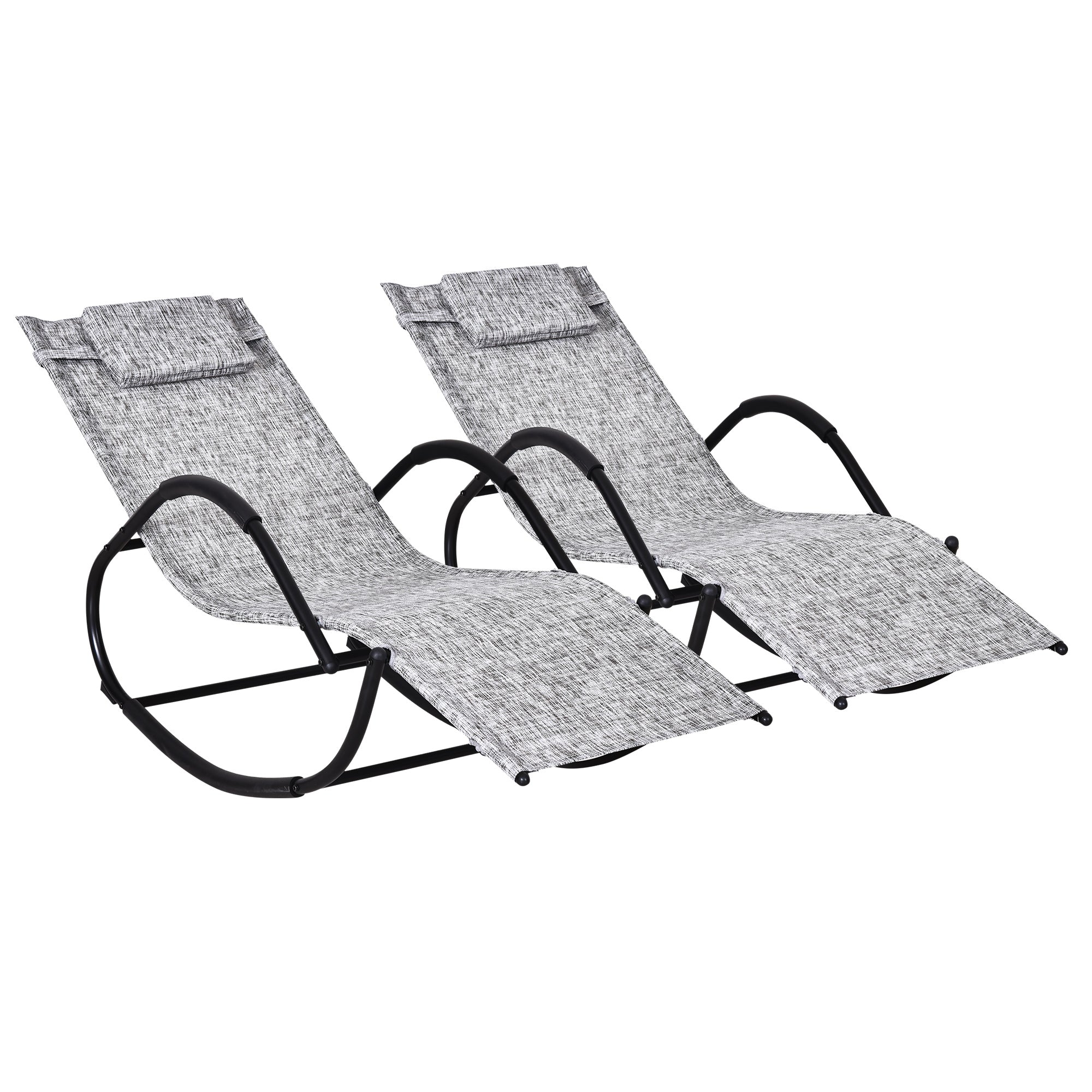 Outsunny Conjunto de 2 Mecedoras de Exterior Tumbonas Mecedoras con Reposacabezas Reposabrazos y Marco Metálico Carga 160 kg para Jardín Terraza 160x61x79 cm Gris