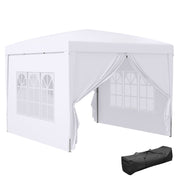 Outsunny Carpa Gazebo con Paredes Desmontables Ventanas Visibles Puerta con Cremallera Incluye Bolsa de Transporte Cuerdas y Piquetas 3x3 m Blanco