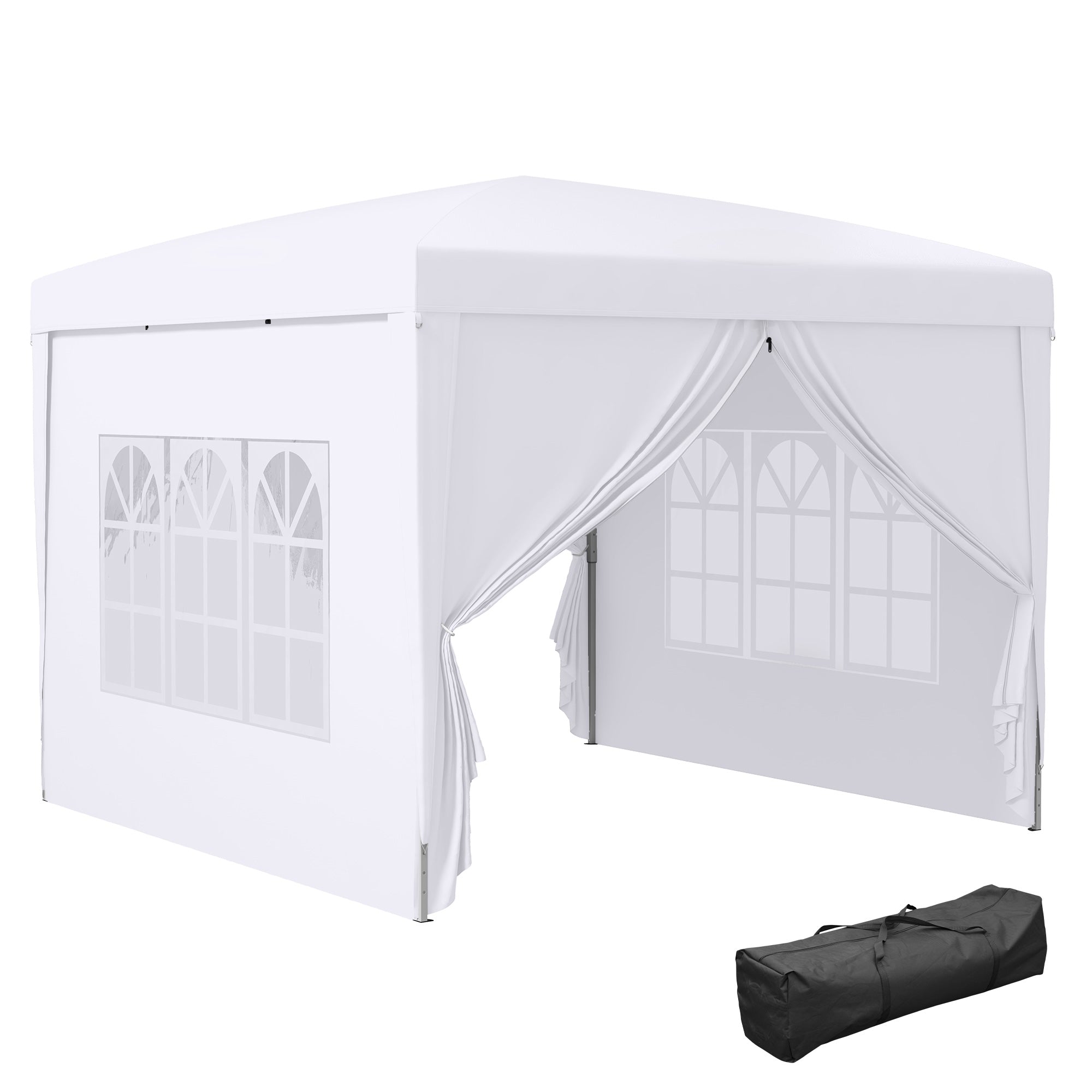 Outsunny Carpa Gazebo con Paredes Desmontables Ventanas Visibles Puerta con Cremallera Incluye Bolsa de Transporte Cuerdas y Piquetas 3x3 m Blanco