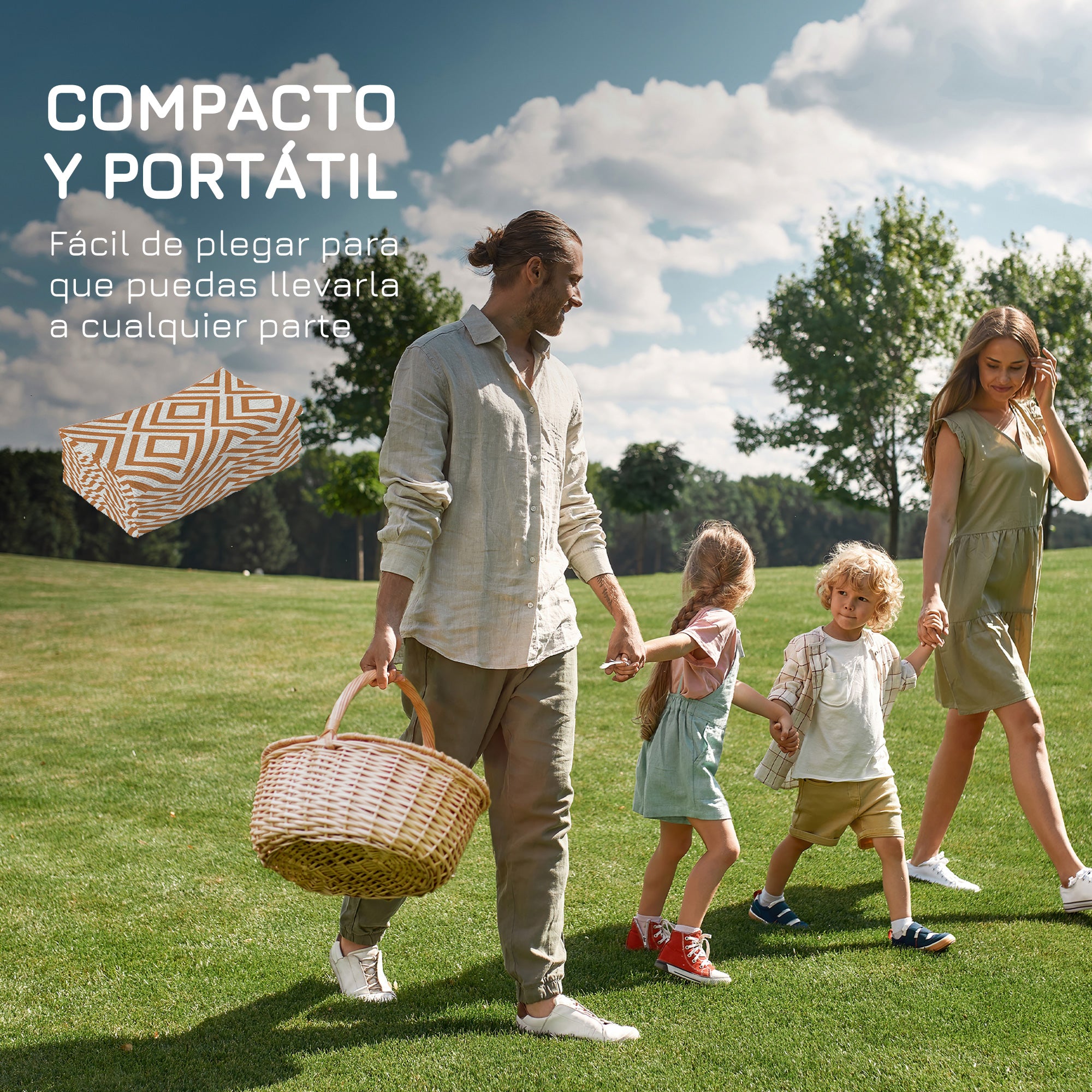 Outsunny Alfombra de Exterior 182x274 cm Alfombra Reversible con Patrón Geométrico de Rombos Impermeable para Terraza Balcón Patio Camping Playa Marrón y Blanco
