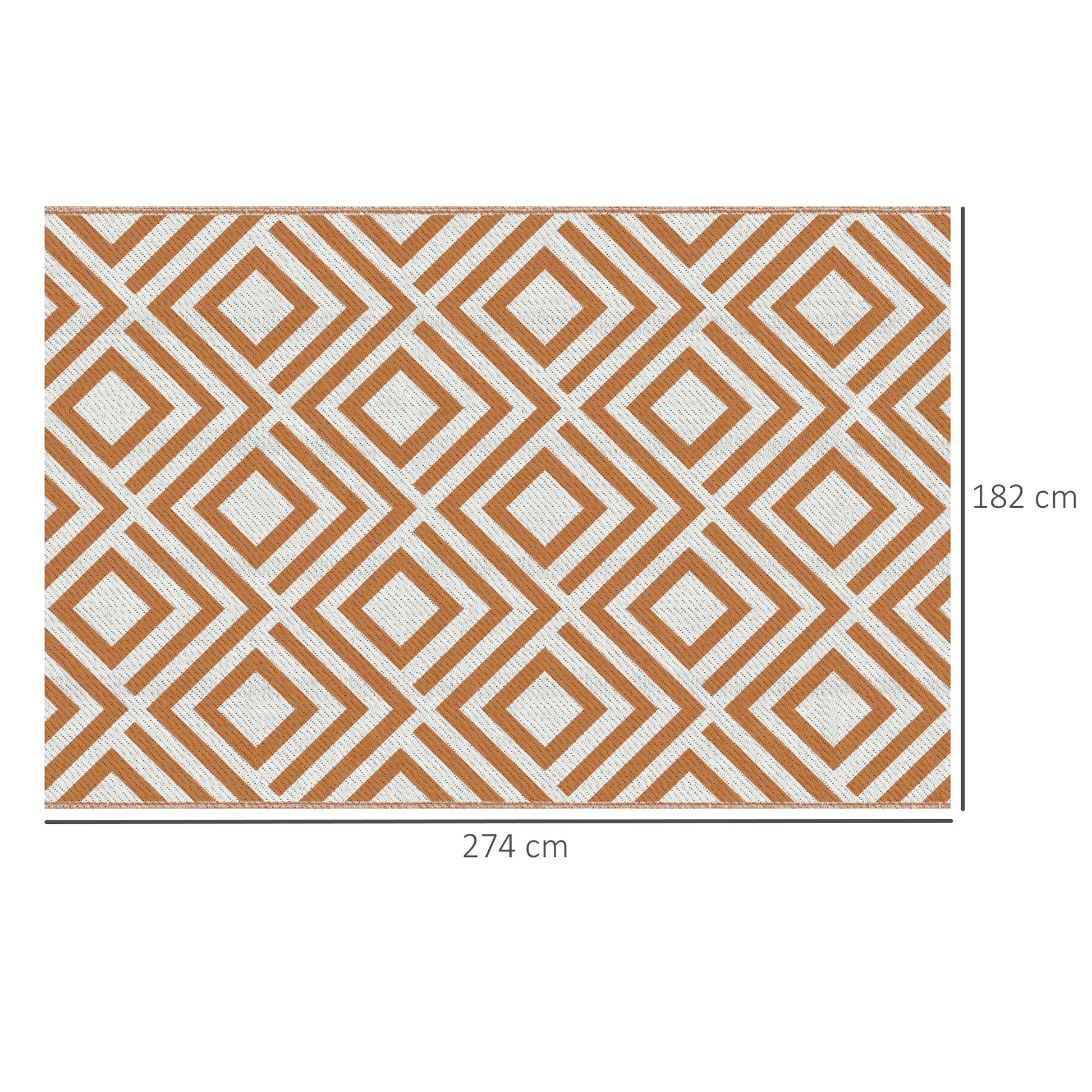 Outsunny Alfombra de Exterior 182x274 cm Alfombra Reversible con Patrón Geométrico de Rombos Impermeable para Terraza Balcón Patio Camping Playa Marrón y Blanco