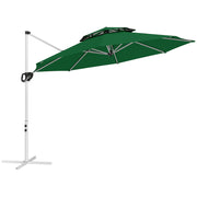Outsunny Sombrilla de Jardín Ø292 cm Parasol Excéntrico con Manivela Giratorio 360° Inclinación Ajustable Doble Techo y Base Cruzada Sombrilla para Terraza Exterior Patio Verde Oscuro