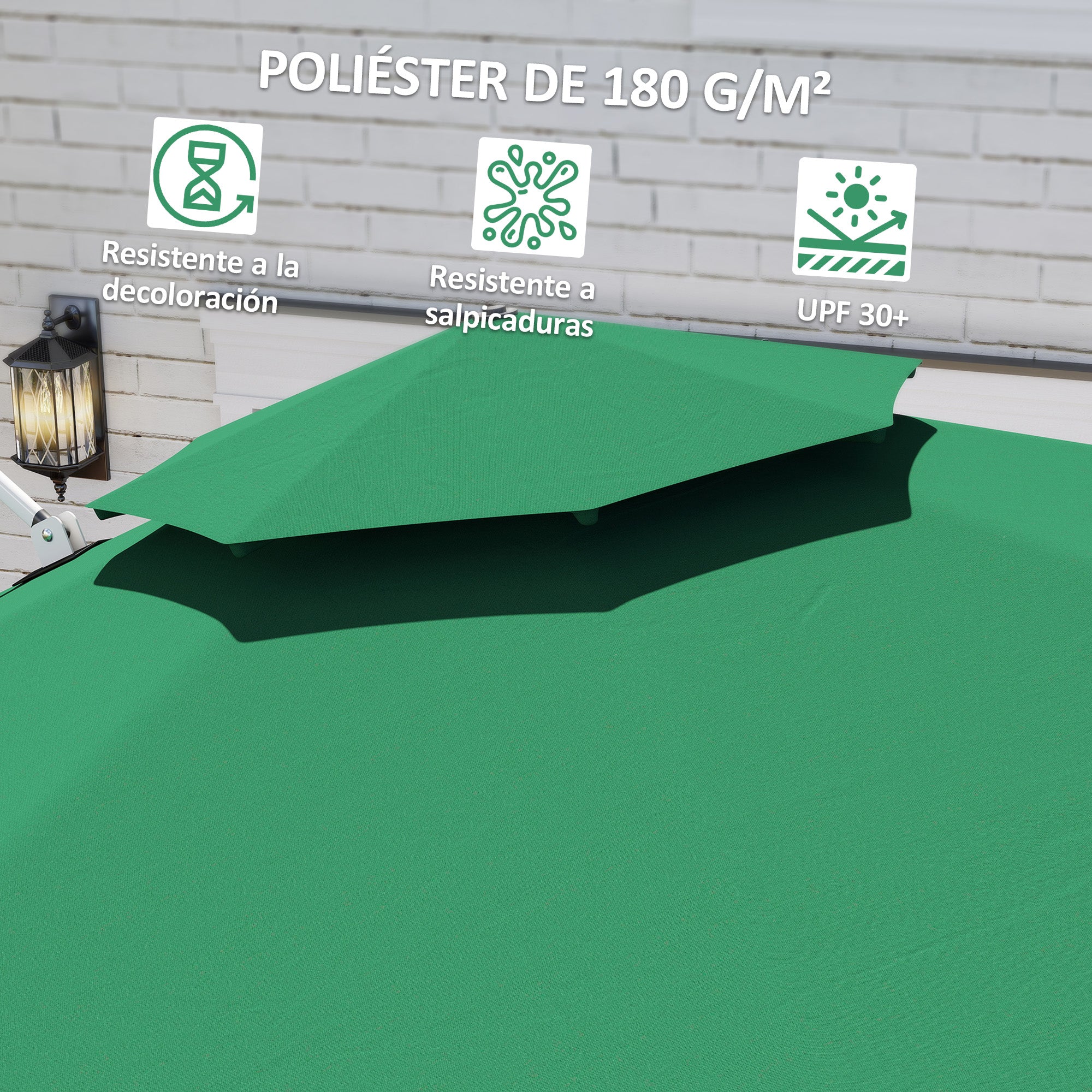 Outsunny Sombrilla de Jardín Ø292 cm Parasol Excéntrico con Manivela Giratorio 360° Inclinación Ajustable Doble Techo y Base Cruzada Sombrilla para Terraza Exterior Patio Verde Oscuro