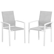 Outsunny Juego de 2 Sillas de Jardín Exterior Sillas Terraza Exterior Apilables Sillones de Comedor con Tela Transpirable Marco de Acero Reposabrazos y Respaldo 56x58x89 cm Gris Claro