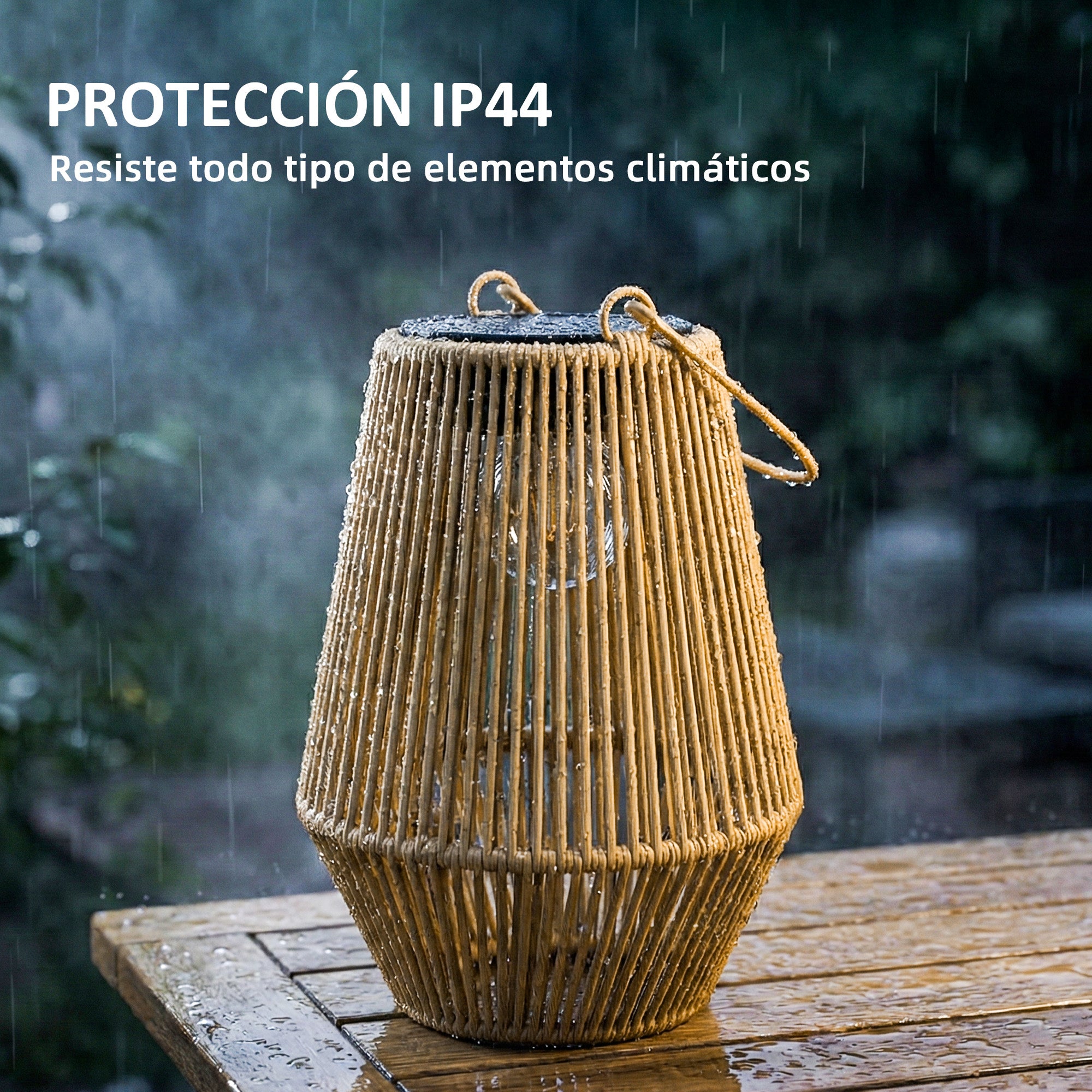 Outsunny Set de 2 Farolillos Solares Exterior, Linternas de Jardín de Ratán Colgantes con Encendido y Apagado Automático, IP44, Asa, Lámparas para Terraza, Balcón, Patio, 16x16x21 cm, Marrón