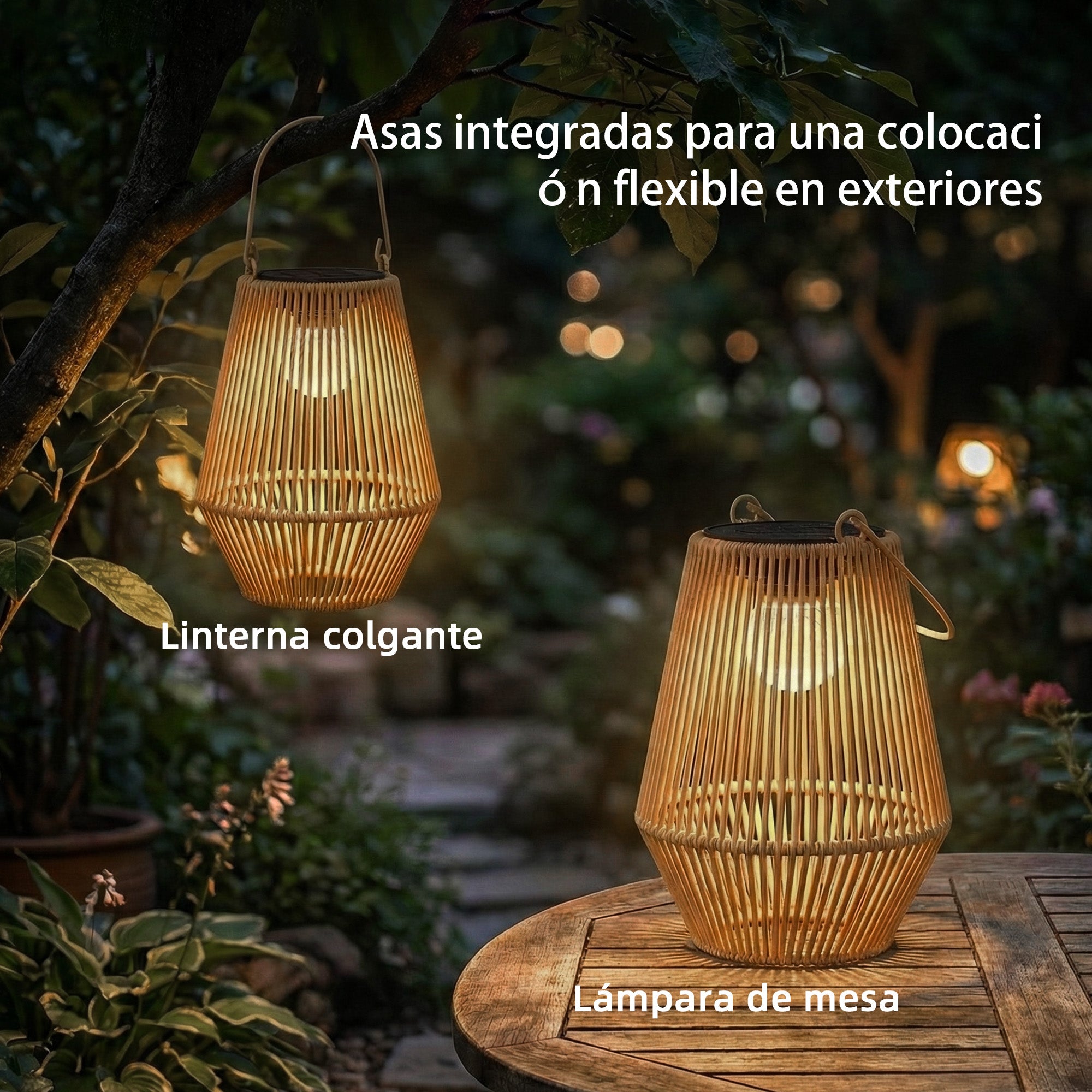 Outsunny Set de 2 Farolillos Solares Exterior, Linternas de Jardín de Ratán Colgantes con Encendido y Apagado Automático, IP44, Asa, Lámparas para Terraza, Balcón, Patio, 16x16x21 cm, Marrón