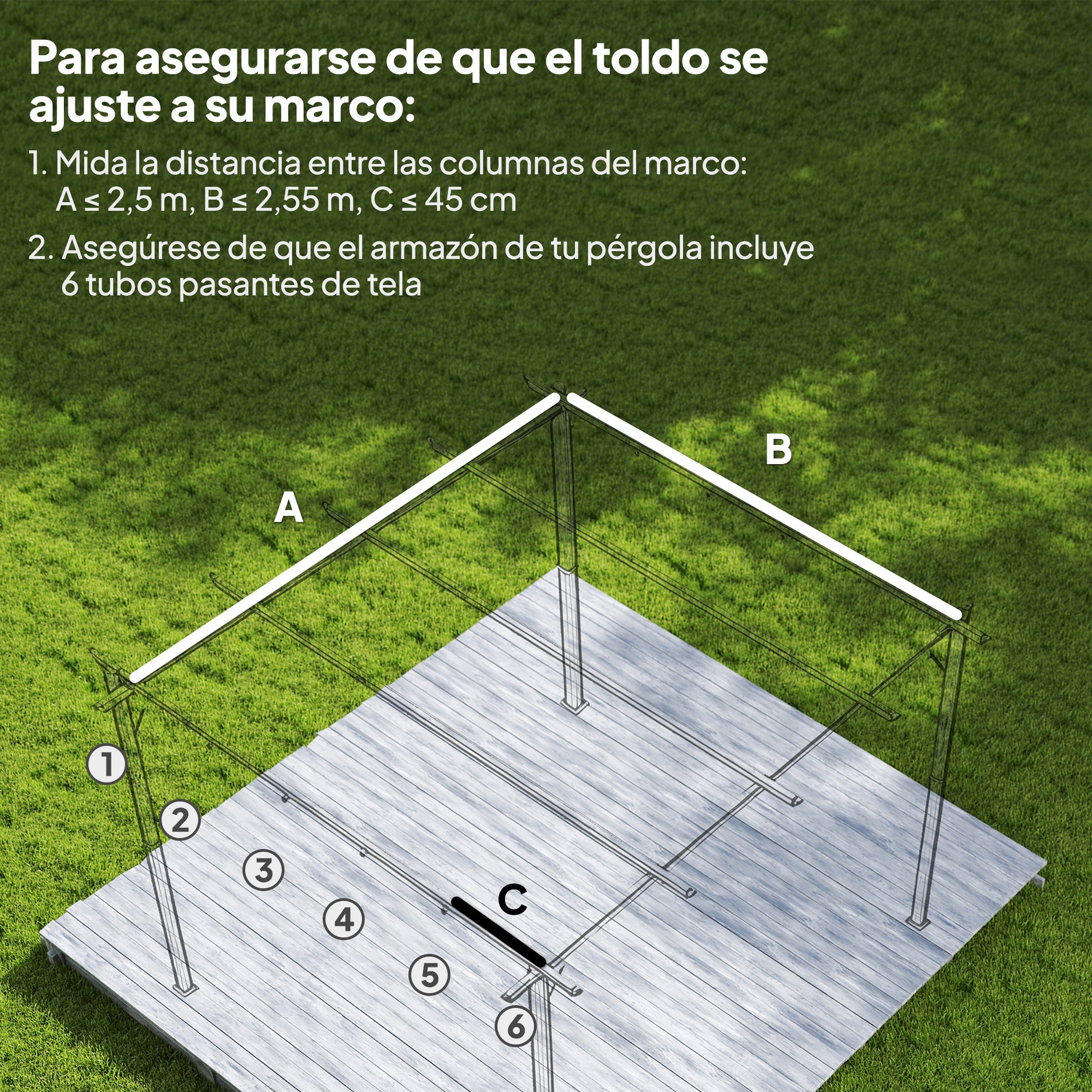 Outsunny Techo de Pérgola 2,5x2,55 m, Techo de Repuesto Retráctil para Marco de Pérgola de 3x3 m, UV30+, Toldo de Tela Solo para Cenador Jardín con 10 Orificios de Drenaje, Pardo