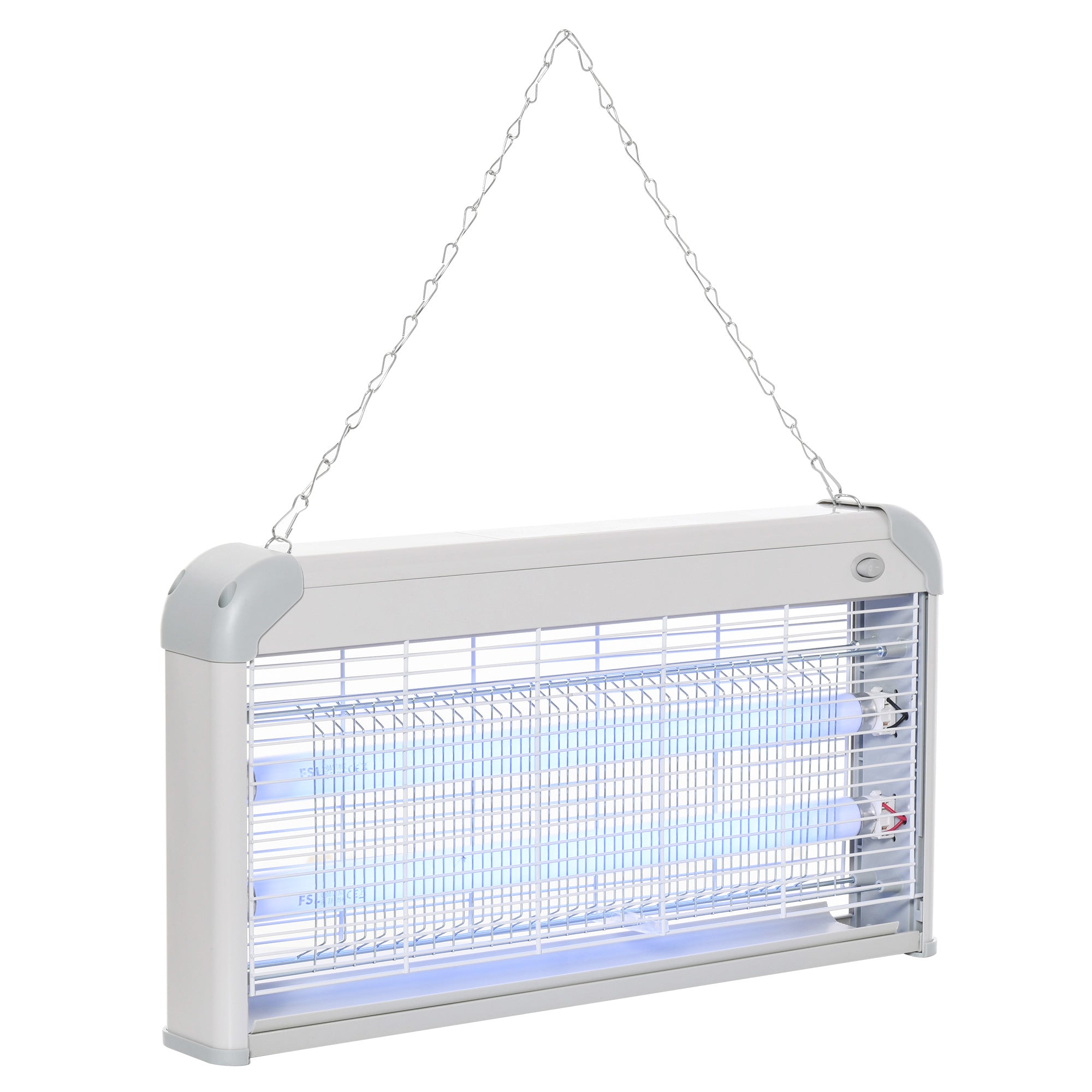 Outsunny Lámpara Antimosquitos Eléctrico 30W Mata Moscas Eléctrico Interior con Luz UV Efecto 60 m² para Jardín Terraza Patio 48,5x8,5x26,5 cm Gris