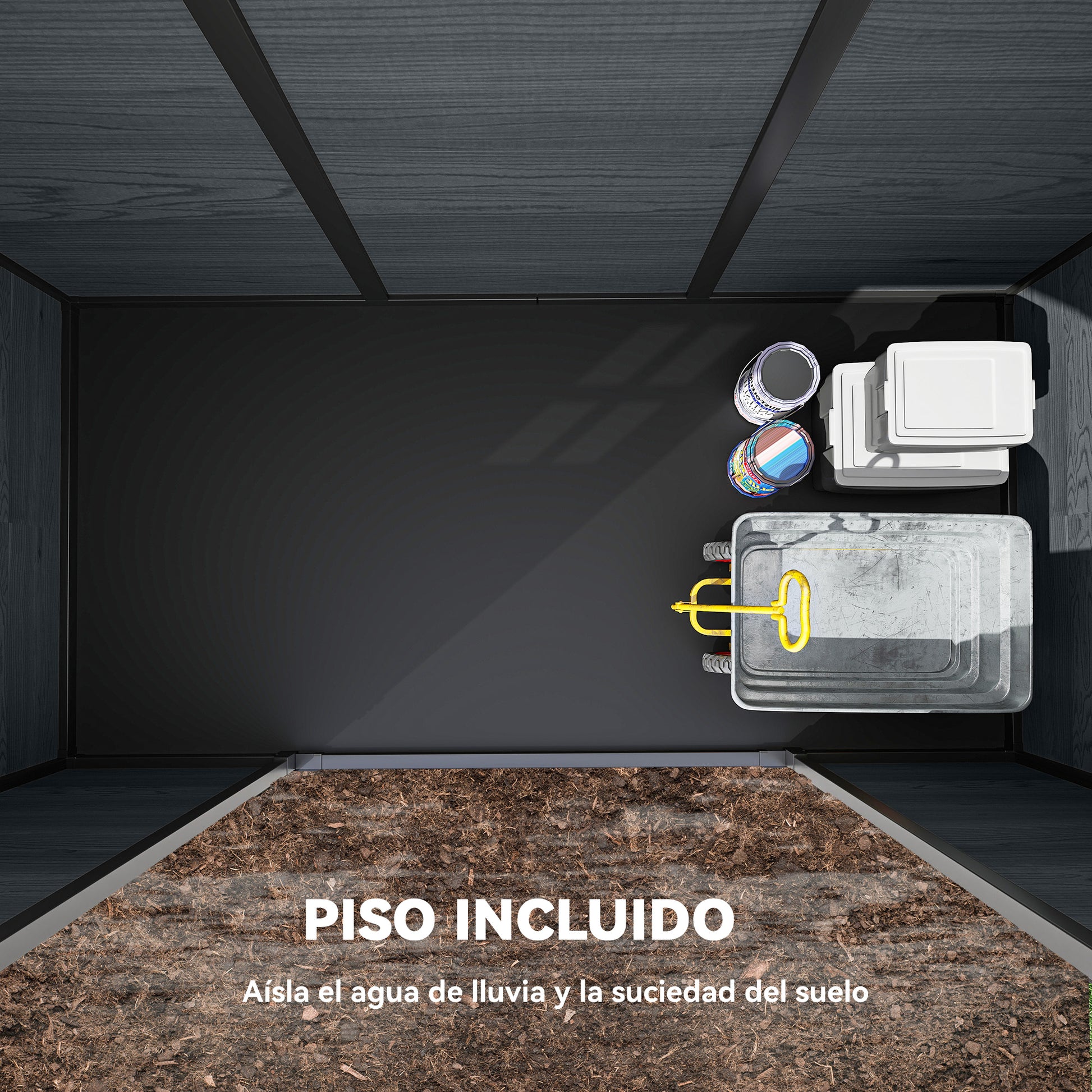 Outsunny Caseta de Jardín Exterior 2,77 m², 244x131x201 cm, Cobertizo de Jardín Exterior de Plástico con Suelo, Puertas con Pestillo, Ventanas y Ventilación para Almacenaje Herramientas, Gris Oscuro