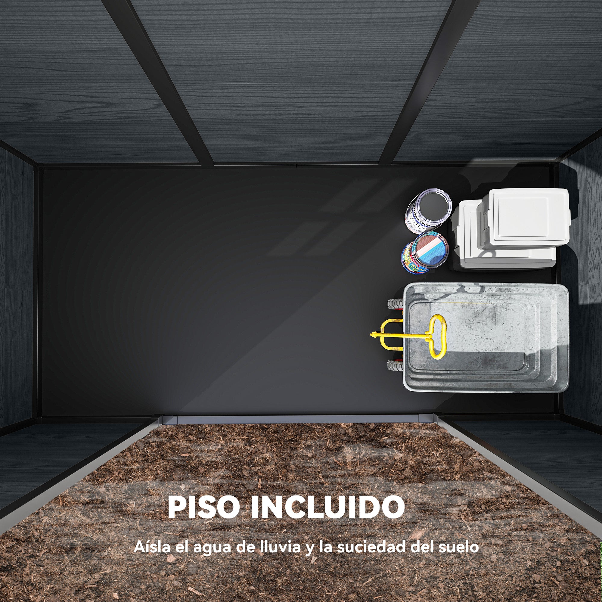 Outsunny Caseta de Jardín Exterior 2,77 m², 244x131x201 cm, Cobertizo de Jardín Exterior de Plástico con Suelo, Puertas con Pestillo, Ventanas y Ventilación para Almacenaje Herramientas, Gris Oscuro