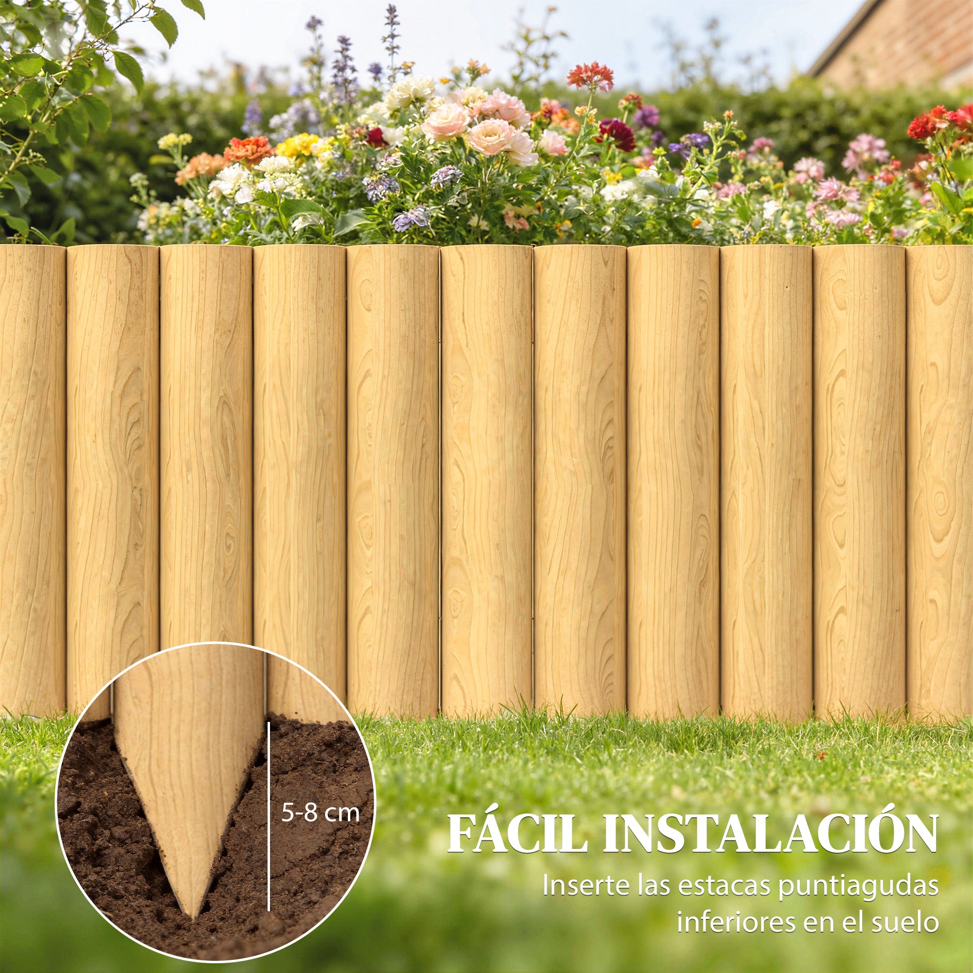 Outsunny Valla de Jardín de Madera, 176x38 cm, Valla de Jardín Exterior Decorativa, Resistente y Fácil de Instalar, para Huerto, Patio, Terraza, Césped, Natural