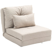 HOMCOM Sofá Cama Individual Plegable 3 en 1, Sofá Cama, Tapizado en Lino, con Respaldo Ajustable 5 Posiciones, Almohadas, Marco Metálico, para Dormitorio, Salón, Beige