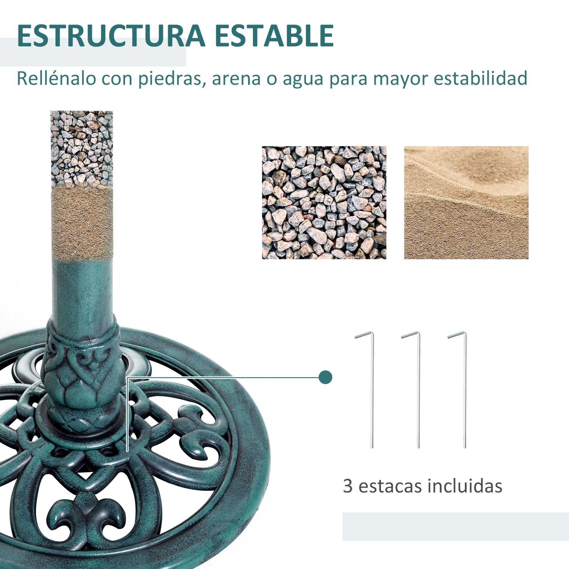 Outsunny Baño para Pájaros de Jardín al Aire Libre, Altura 70 cm, Comedero para Pájaros con Diseño de Flor de Lis y Acabado Envejecido, Ligero y Resistente, Bebedero para Aves, Verde