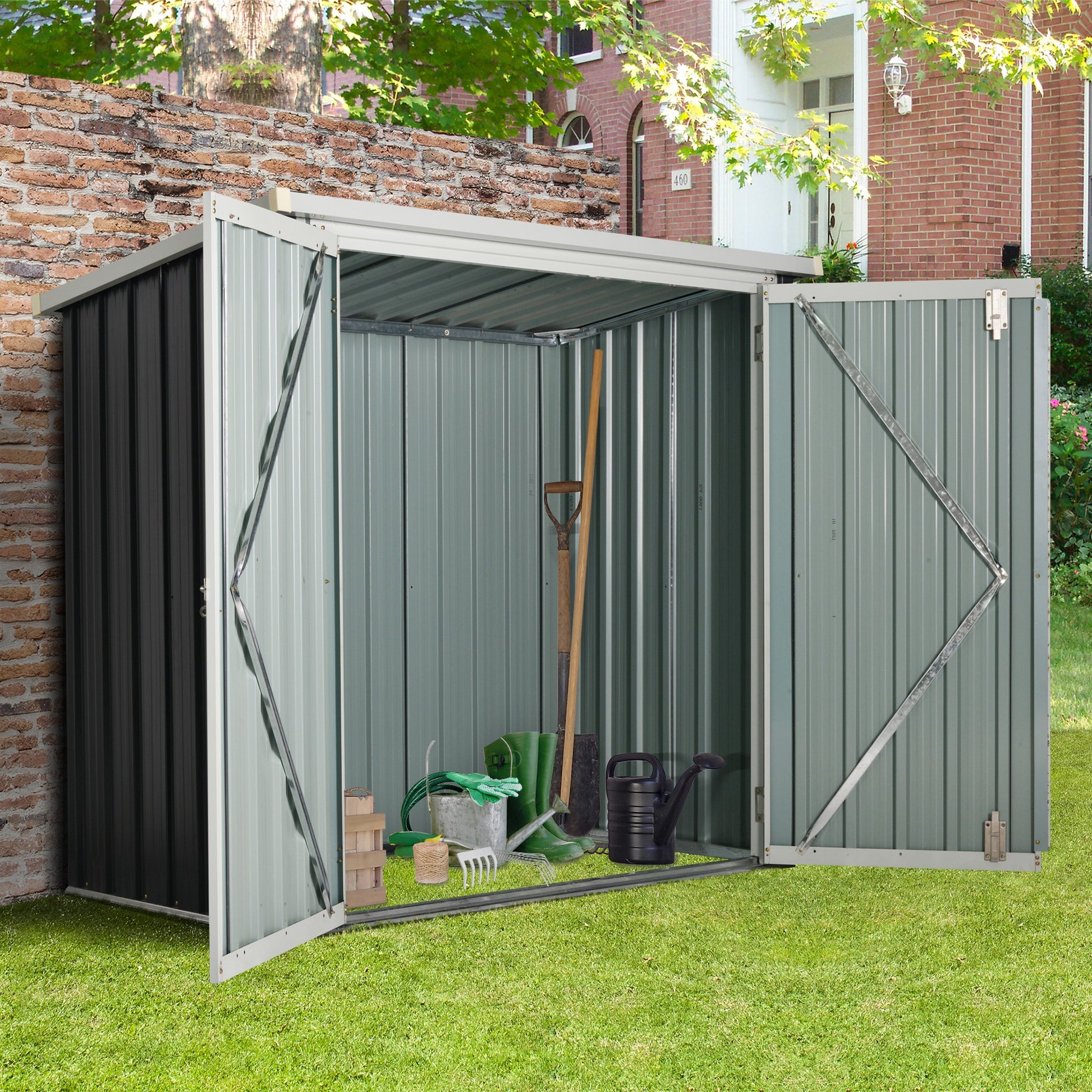 Outsunny Cobertizo de Jardín de Exterior 1,26 m² 147x86x134 cm Caseta de Exterior de Metálico con 2 Puertas y Cerradura para Almacenamiento de Herramientas en Patio Terraza Negro