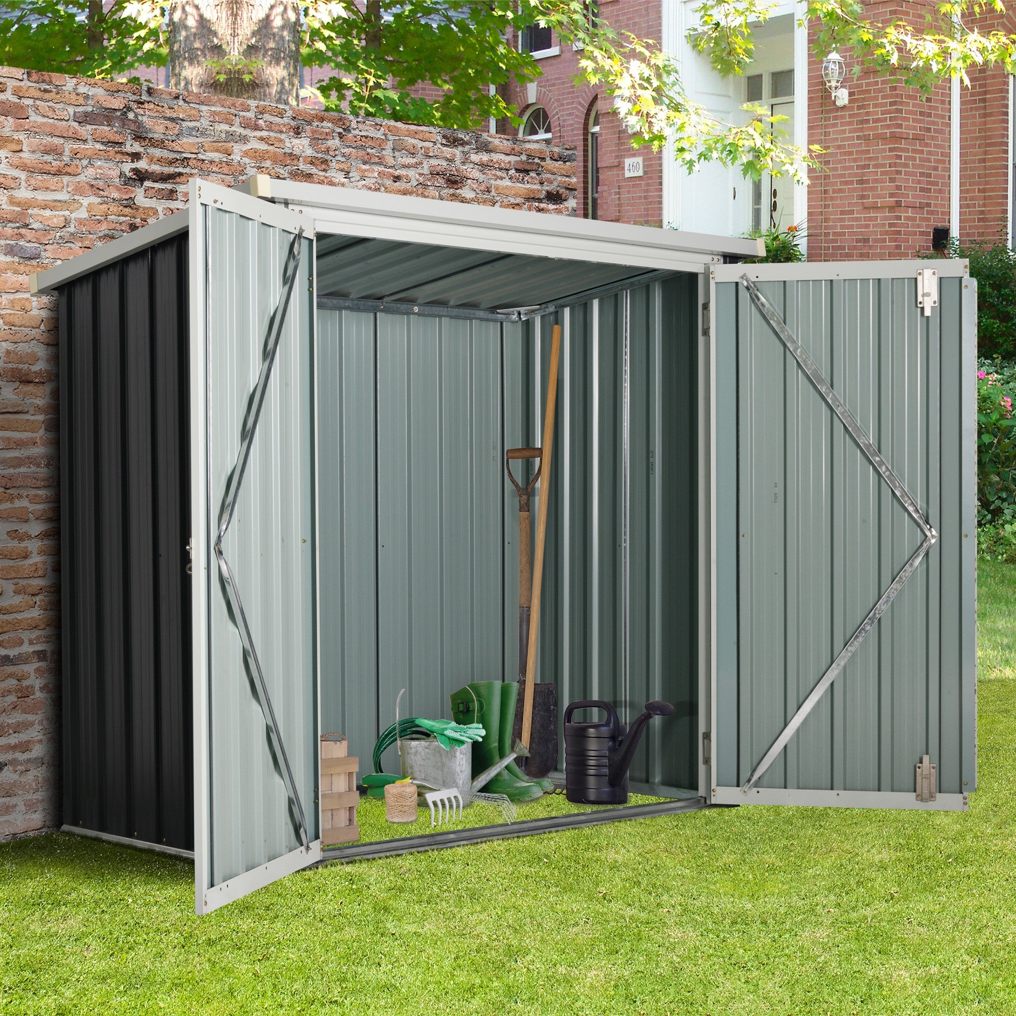 Outsunny Cobertizo de Jardín de Exterior 1,26 m² 147x86x134 cm Caseta de Exterior de Metálico con 2 Puertas y Cerradura para Almacenamiento de Herramientas en Patio Terraza Negro
