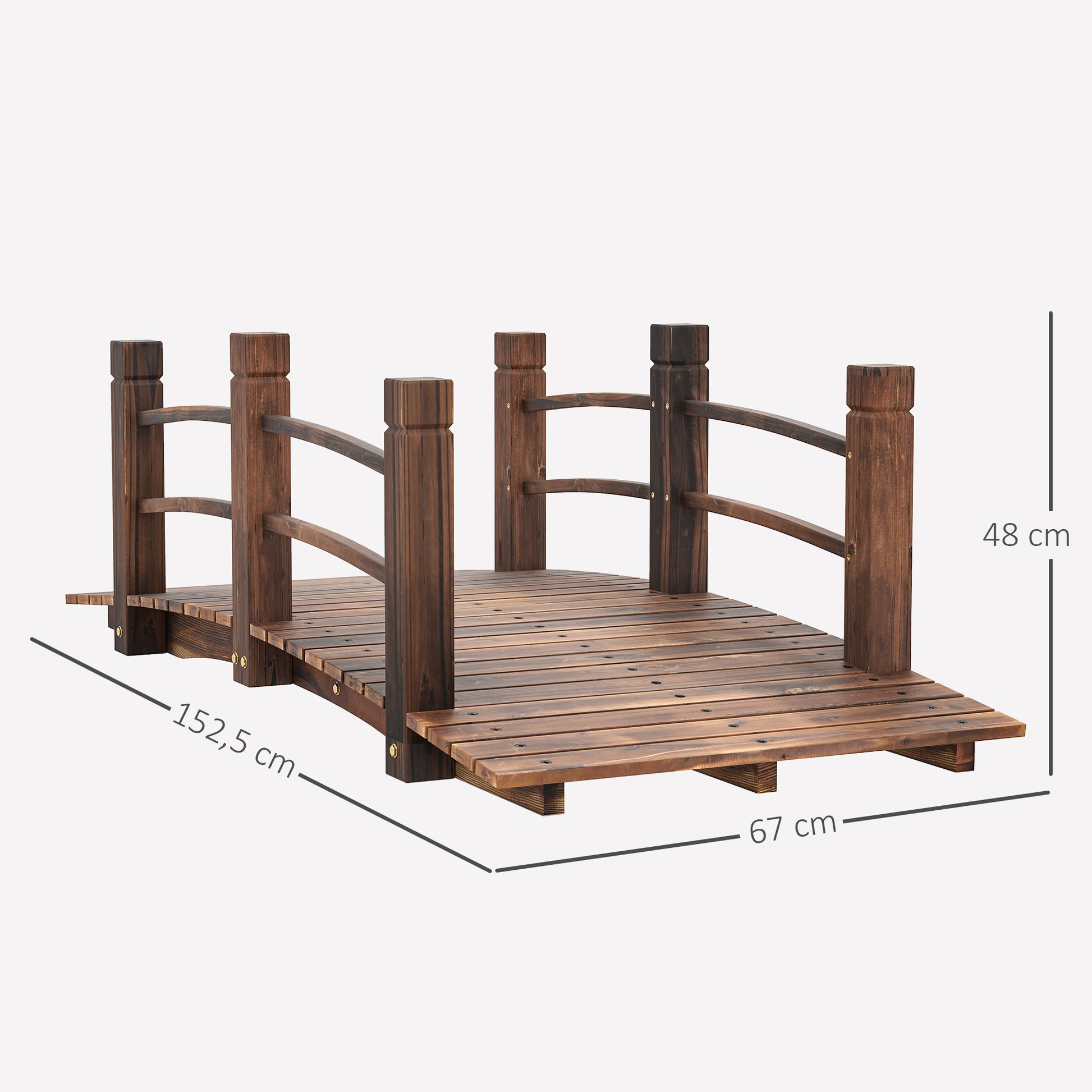 Outsunny Puente de Jardín Puente de Madera con Barandilla Puente para Estanque Carga 181 kg Puente Decorativo para Patio 152,5x67x48 cm Madera Carbonizada