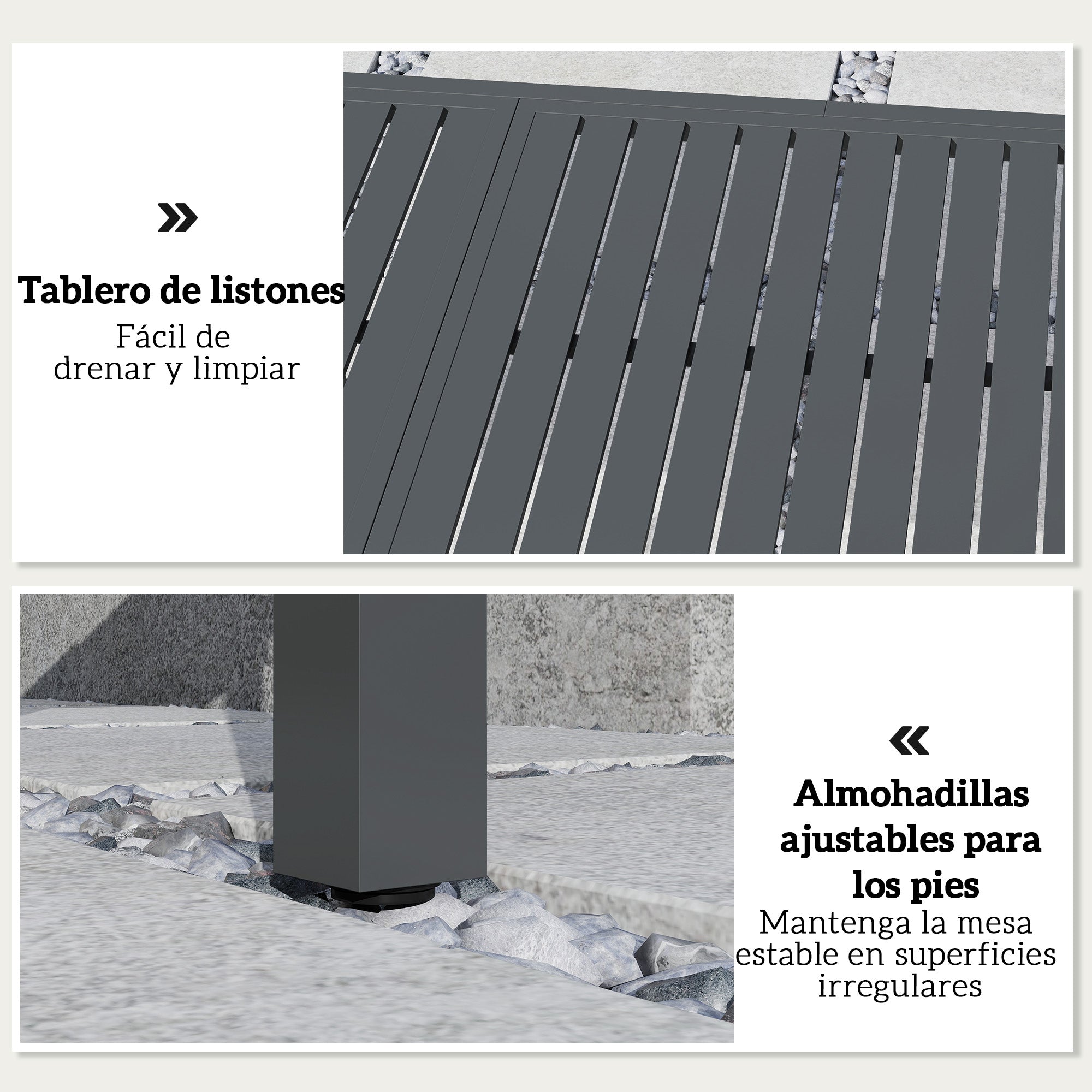 Outsunny Mesa de Jardín Extensible 150/225x85x75 cm, Mesa de Comedor Exterior Extensible Rectangular de Aluminio, con Tablero de Listones para 6-8 Personas, para Patio, Terraza, Gris Oscuro