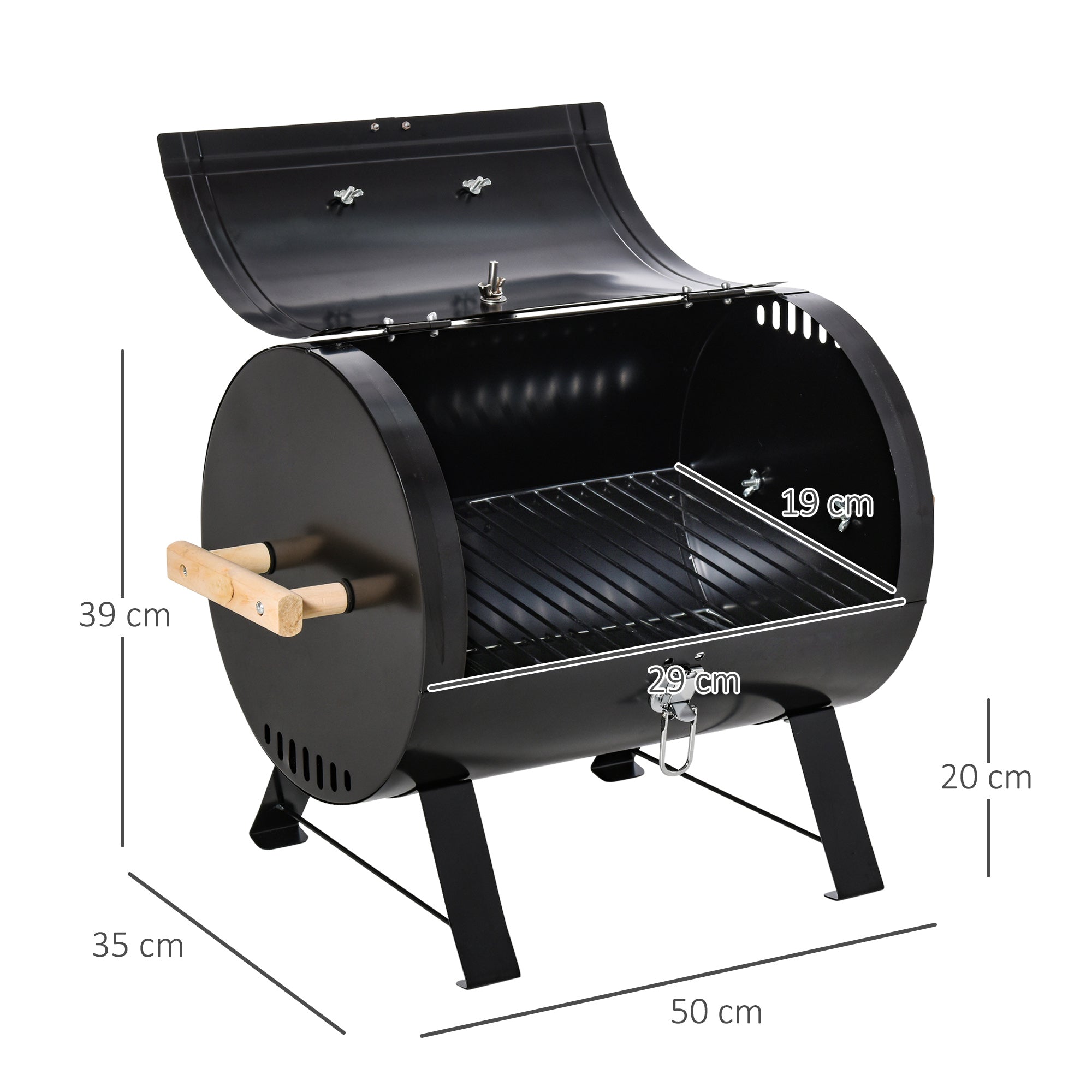 Outsunny Barbacoa de Carbón de Sobremesa Parilla de Barbacoa Compacta con Termómetro y Asas para Jardín BBQ 50x35x39 cm Negro