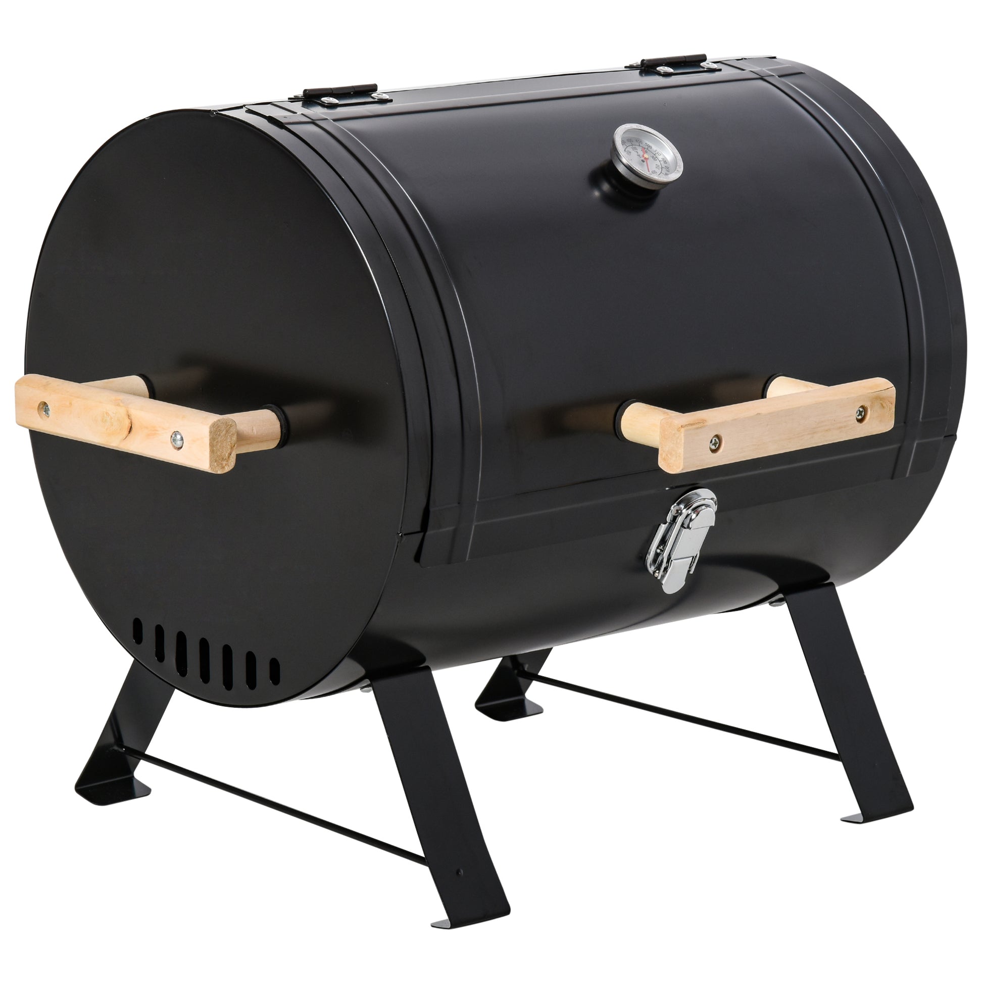 Outsunny Barbacoa de Carbón de Sobremesa Parilla de Barbacoa Compacta con Termómetro y Asas para Jardín BBQ 50x35x39 cm Negro