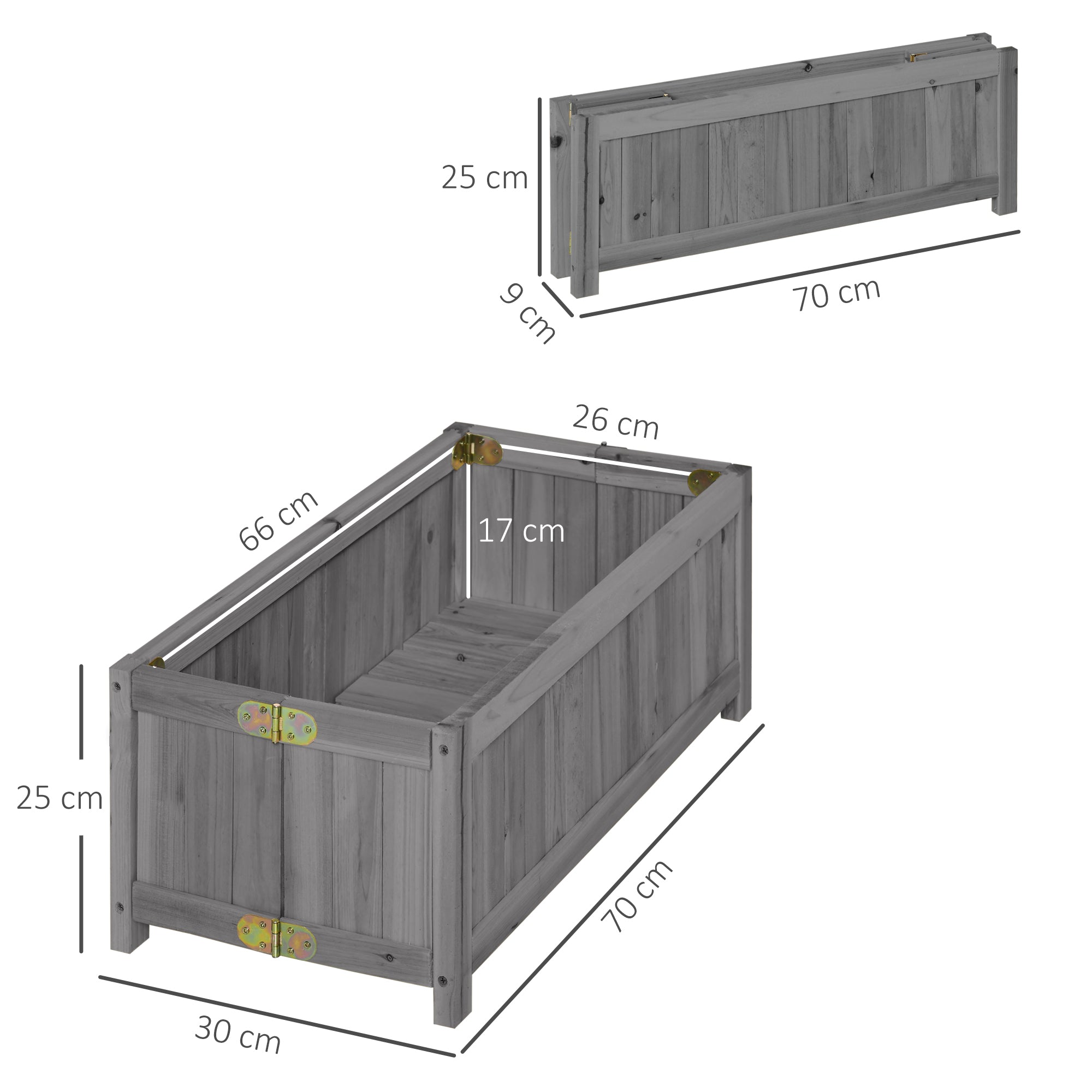 Outsunny Jardinera de Madera Plegable Jardinera Elevada para Cultivos Verduras Flores en Exterior Patio Balcón Terraza 70x30x25 cm Gris