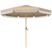 Outsunny Sombrilla Terraza Exterior, Ø266x238 cm, Sombrilla de Jardín con Ángulo Ajustable 30°, Manivela, Flecos y Ventilación, Impermeable, Parasol para Terraza, Playa, Patio, Balcón, Caqui