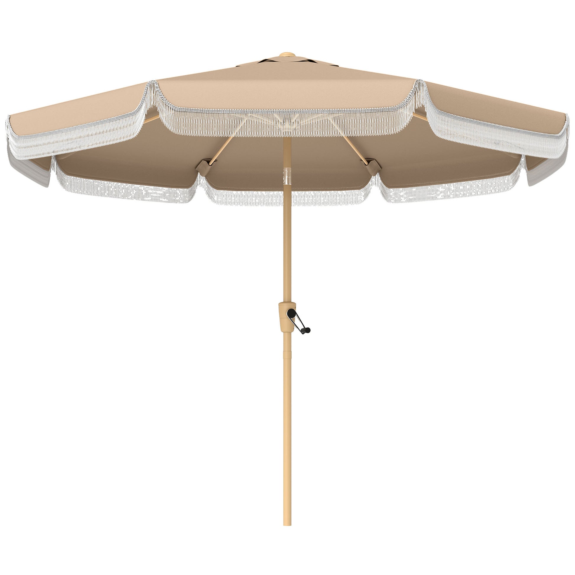 Outsunny Sombrilla Terraza Exterior, Ø266x238 cm, Sombrilla de Jardín con Ángulo Ajustable 30°, Manivela, Flecos y Ventilación, Impermeable, Parasol para Terraza, Playa, Patio, Balcón, Caqui