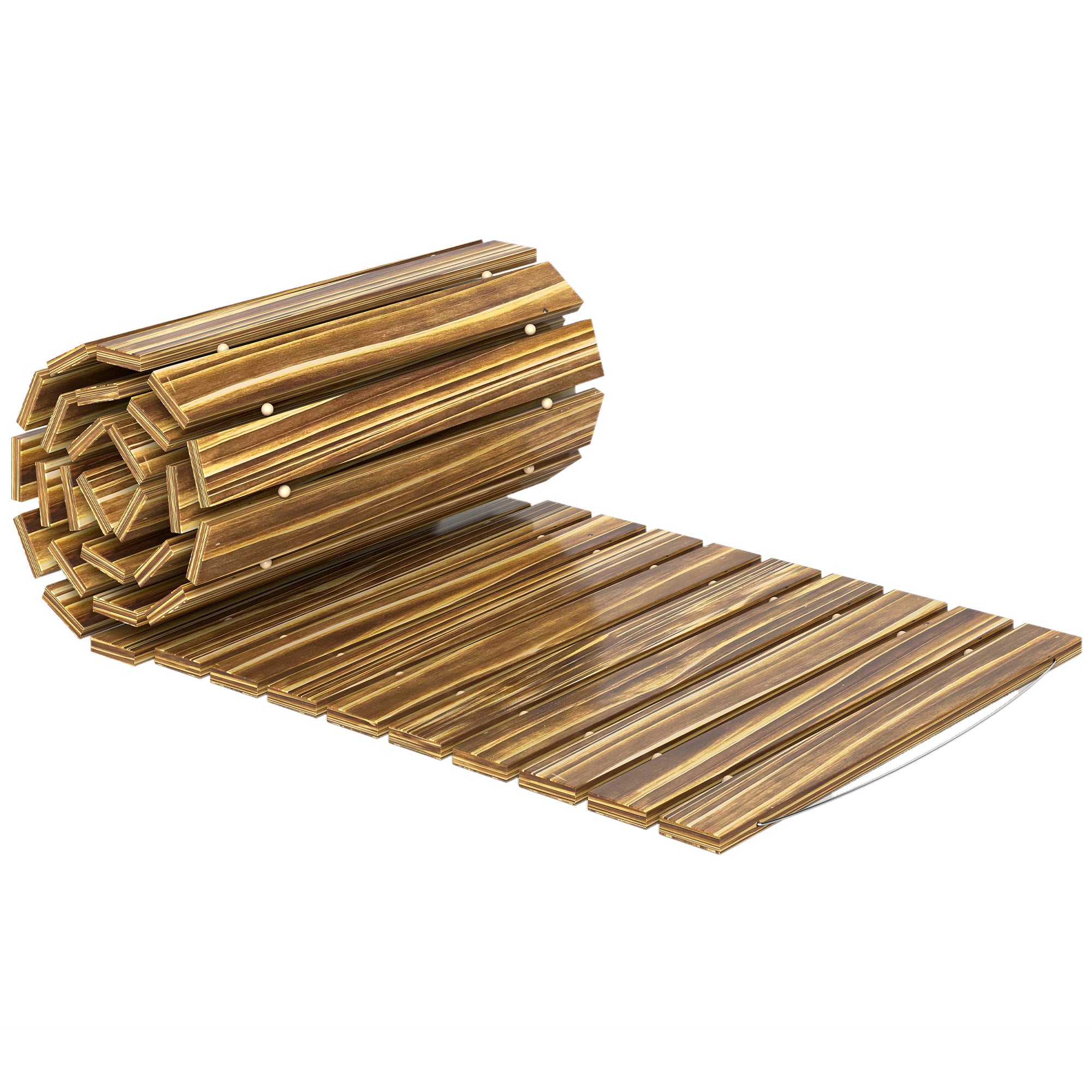 Outsunny Camino de Jardín de Madera 120x38 cm Pasarela Recta Enrollable para Exteriores Resistente a la Intemperie Decorativo de Jardín para Playa Boda Fiesta Carbonizado