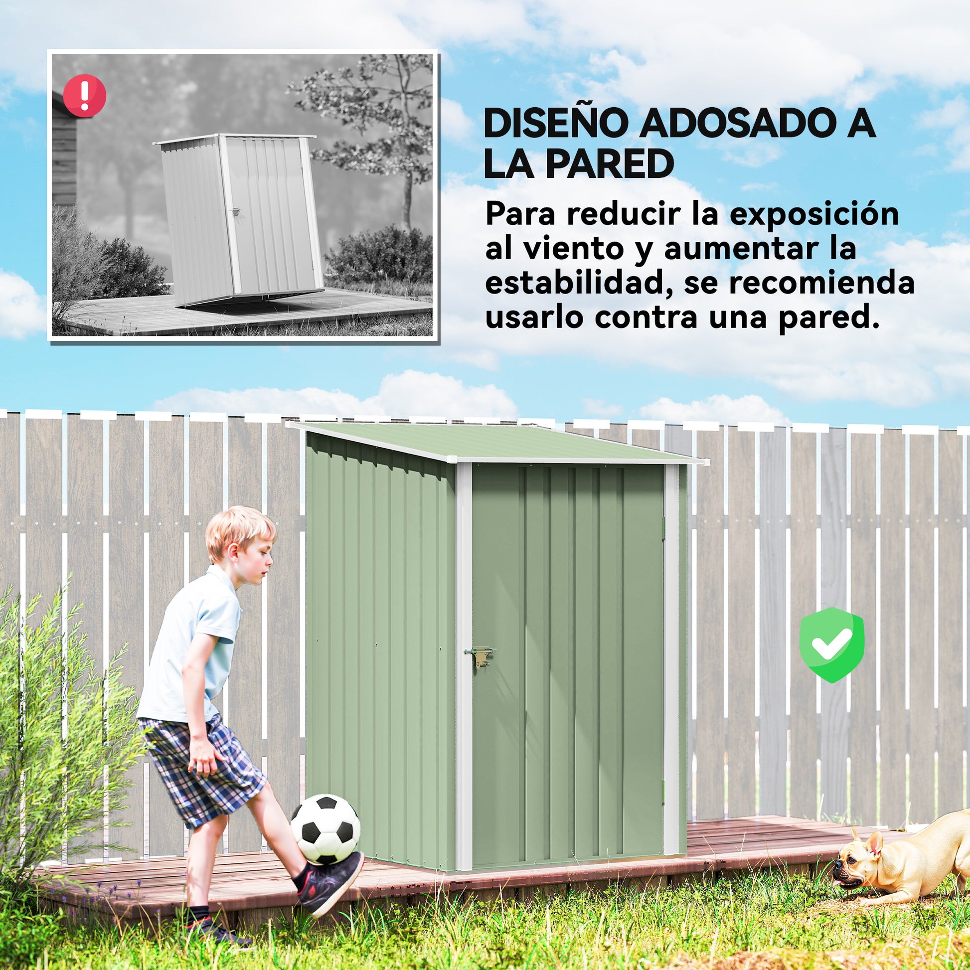 Outsunny Cobertizo de Jardín Exterior, 0,92 m², 100x103x160 cm, Caseta de Jardín Exterior Metálica con 1 Puerta y Cerradura, para Almacenamiento de Herramientas, para Patio, Terraza, Verde Claro