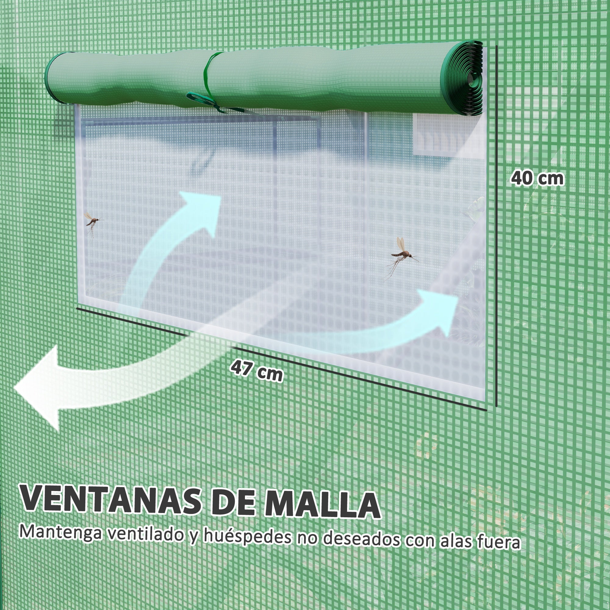 Outsunny Invernadero de Exterior 4x3x2 m Invernadero de Túnel con 6 Ventanas de Malla Cubierta de PE Anti-UV y 3 Puertas Enrollables con Cremallera para Jardín Patio Verde