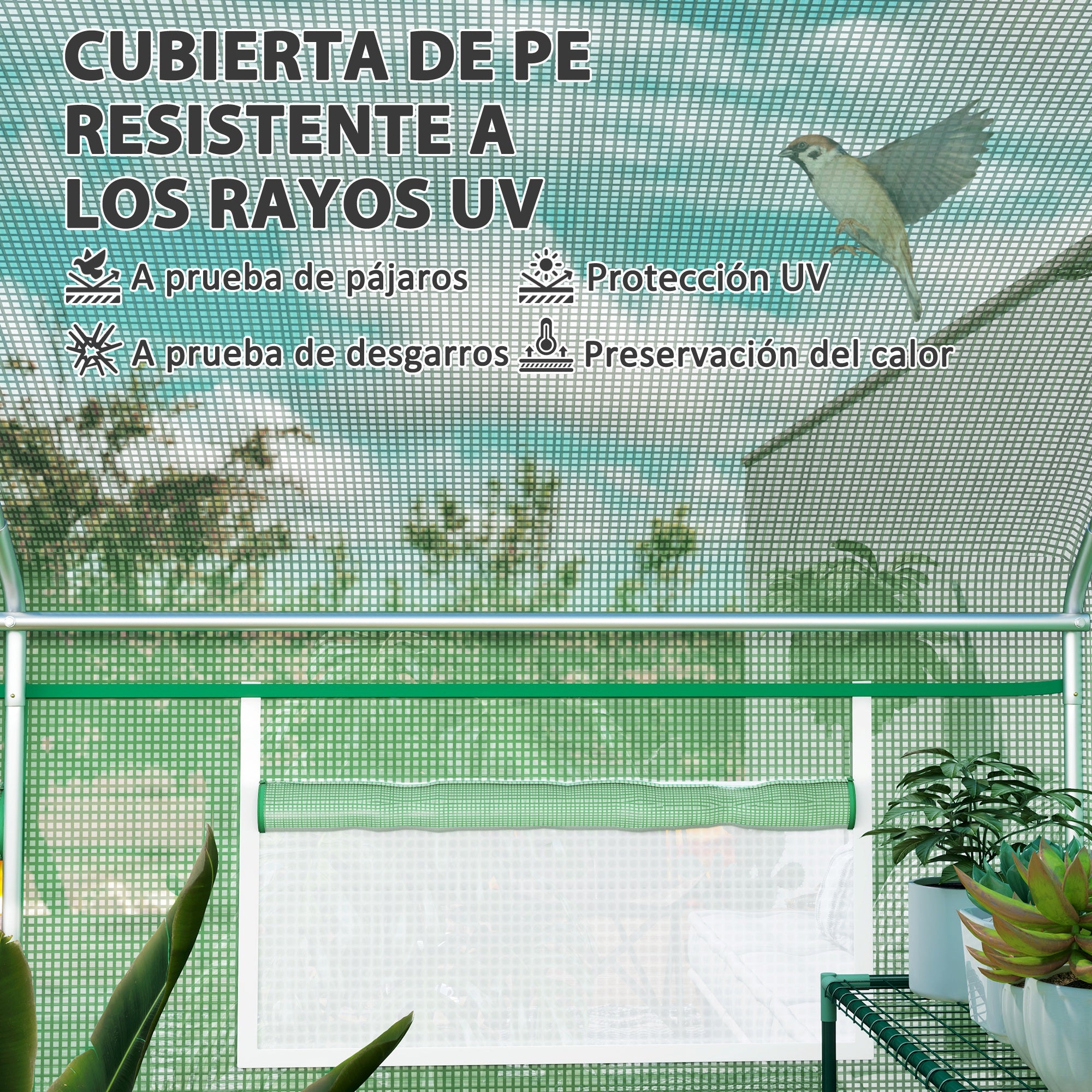 Outsunny Invernadero de Exterior 4x3x2 m Invernadero de Túnel con 6 Ventanas de Malla Cubierta de PE Anti-UV y 3 Puertas Enrollables con Cremallera para Jardín Patio Verde
