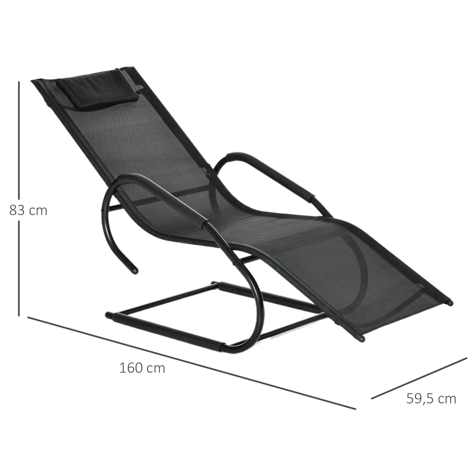 Outsunny Tumbona de Jardín Ergonómica con Reposacabezas Reposapiés y Reposabrazos Mecedora Tapizado en Tela Texteline Transpirable para Exterior Terraza Patio 160x59,5x83 cm Negro