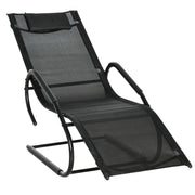 Outsunny Tumbona de Jardín Ergonómica con Reposacabezas Reposapiés y Reposabrazos Mecedora Tapizado en Tela Texteline Transpirable para Exterior Terraza Patio 160x59,5x83 cm Negro
