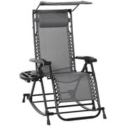 Outsunny Silla Mecedora de Jardín Plegable Tumbona Reclinable con Techo Protección Solar Reposacabezas Extraíble y Reposapiés Estructura de Acero 120x67x102 cm Gris