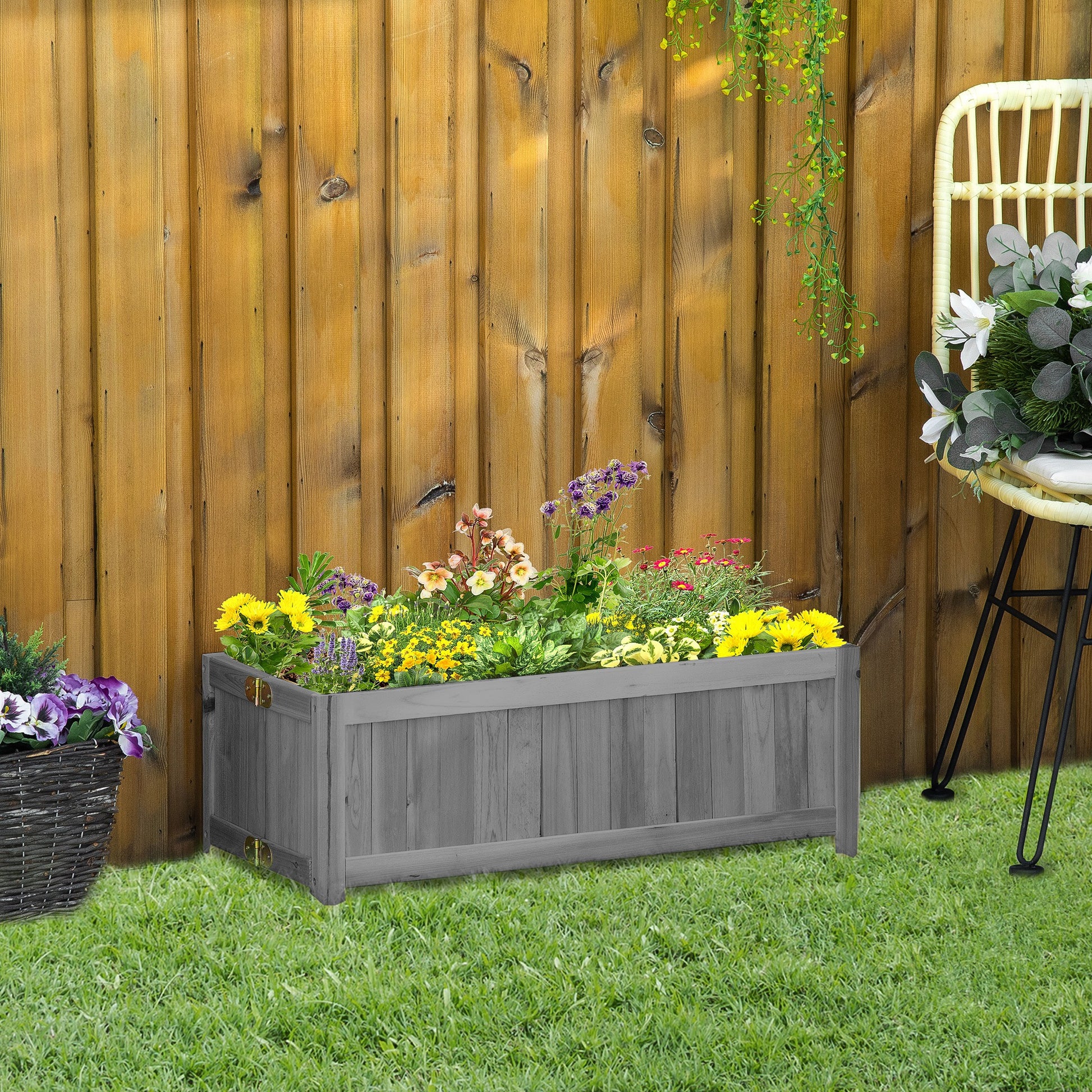 Outsunny Jardinera de Madera Plegable Jardinera Elevada para Cultivos Verduras Flores en Exterior Patio Balcón Terraza 70x30x25 cm Gris