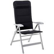 Outsunny Silla de Jardín Plegable Portátil de Aluminio con Respaldo Alto Ajustable en 7 Posiciones y Reposacabezas Acolchado para Exterior Terraza Camping 75x61,5x114,5 cm Negro